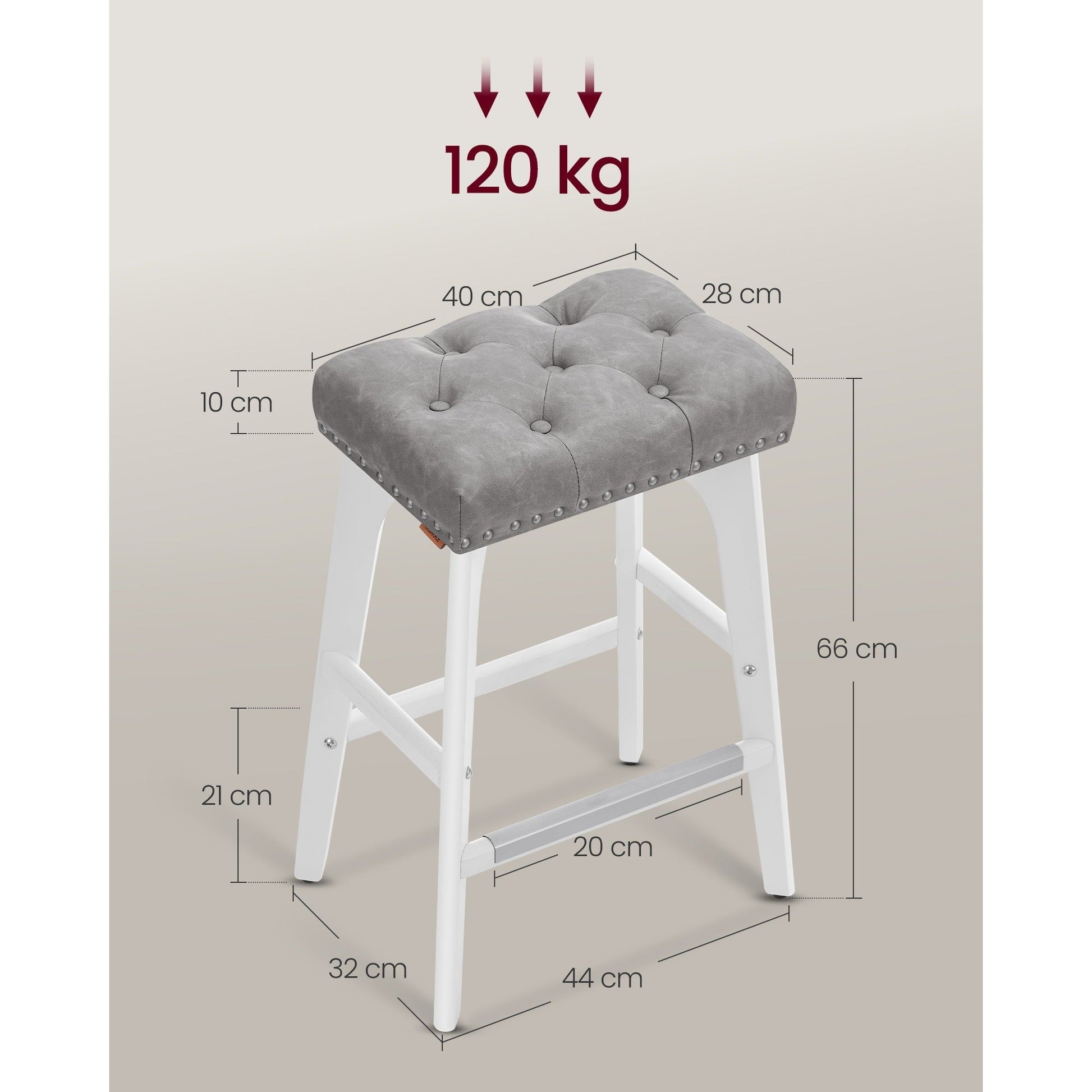 Set od 2 barske stolice visine 66 cm s tapeciranim sjedalom, sivo-bijele | VASAGLE-vitahome.hr