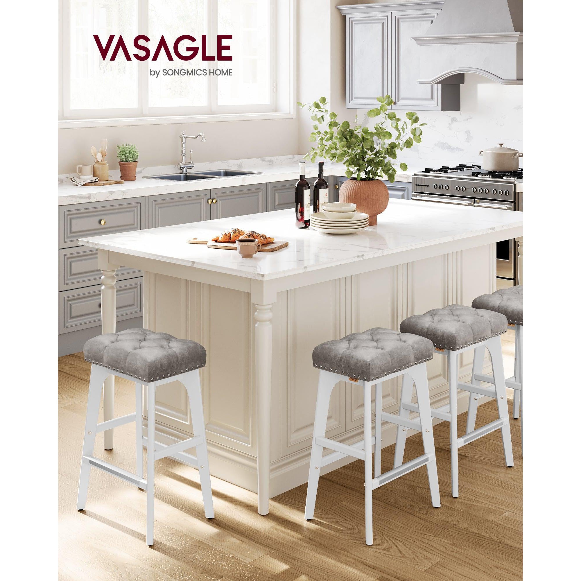 Set od 2 barske stolice visine 66 cm s tapeciranim sjedalom, sivo-bijele | VASAGLE-vitahome.hr