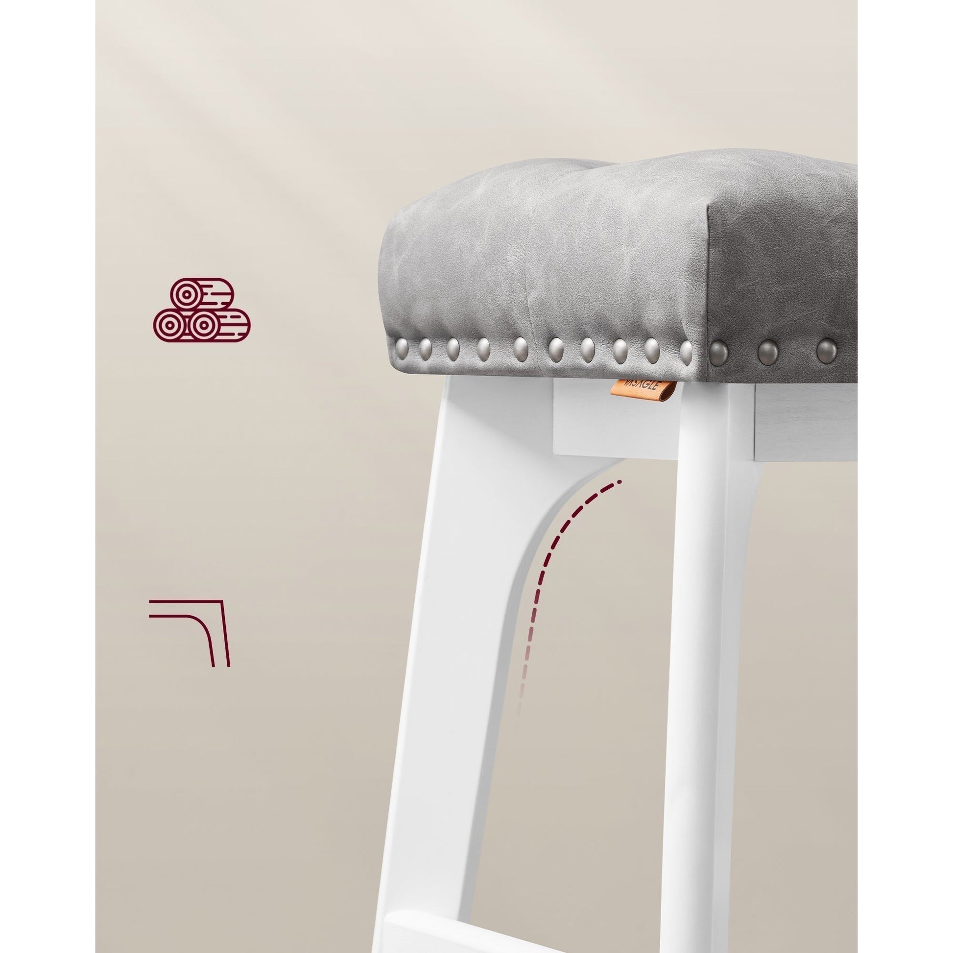 Set od 2 barske stolice visine 66 cm s tapeciranim sjedalom, sivo-bijele | VASAGLE-vitahome.hr