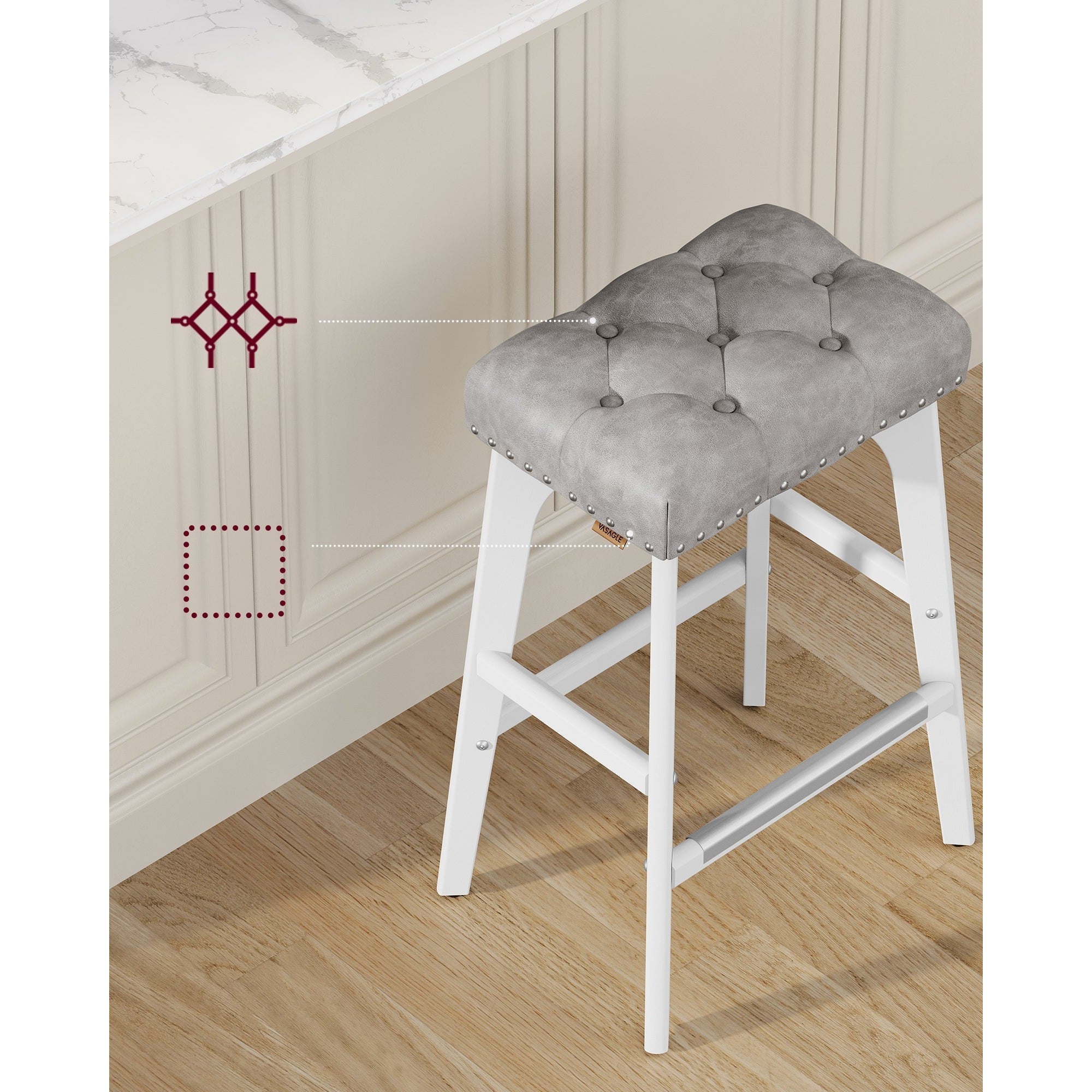 Set od 2 barske stolice visine 66 cm s tapeciranim sjedalom, sivo-bijele | VASAGLE-vitahome.hr