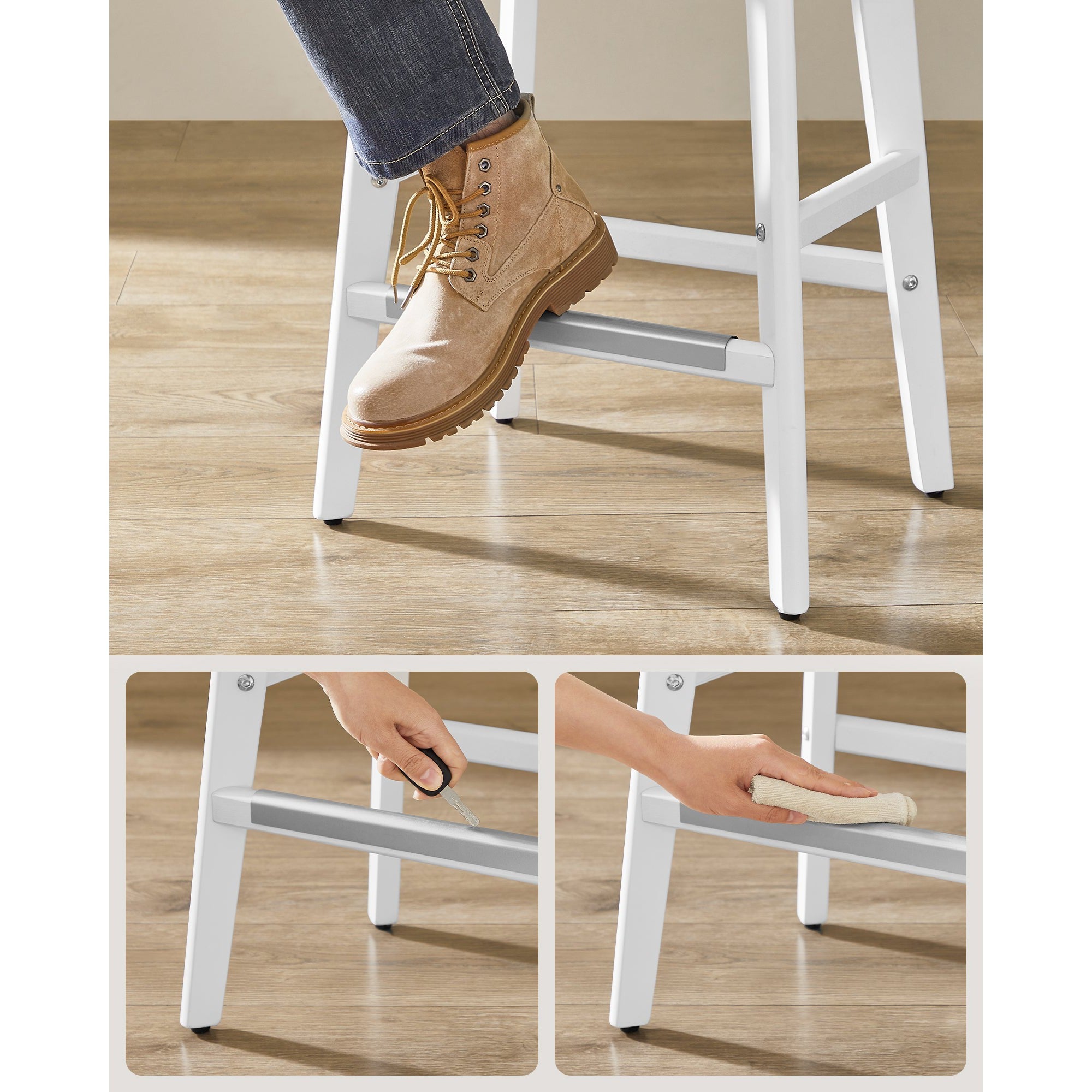 Set od 2 barske stolice visine 66 cm s tapeciranim sjedalom, sivo-bijele | VASAGLE-vitahome.hr