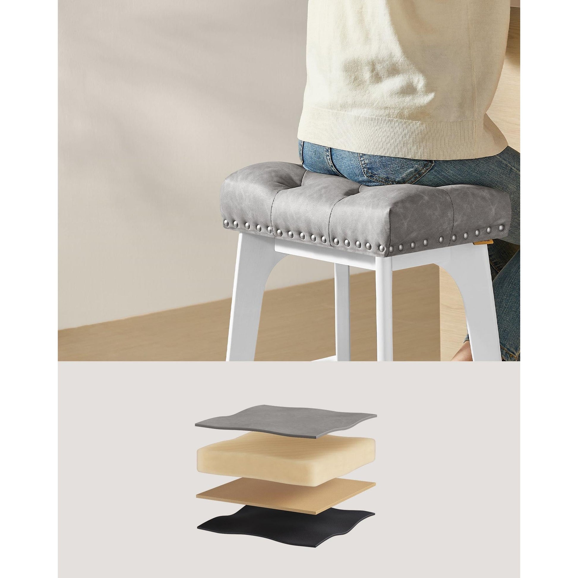 Set od 2 barske stolice visine 66 cm s tapeciranim sjedalom, sivo-bijele | VASAGLE-vitahome.hr