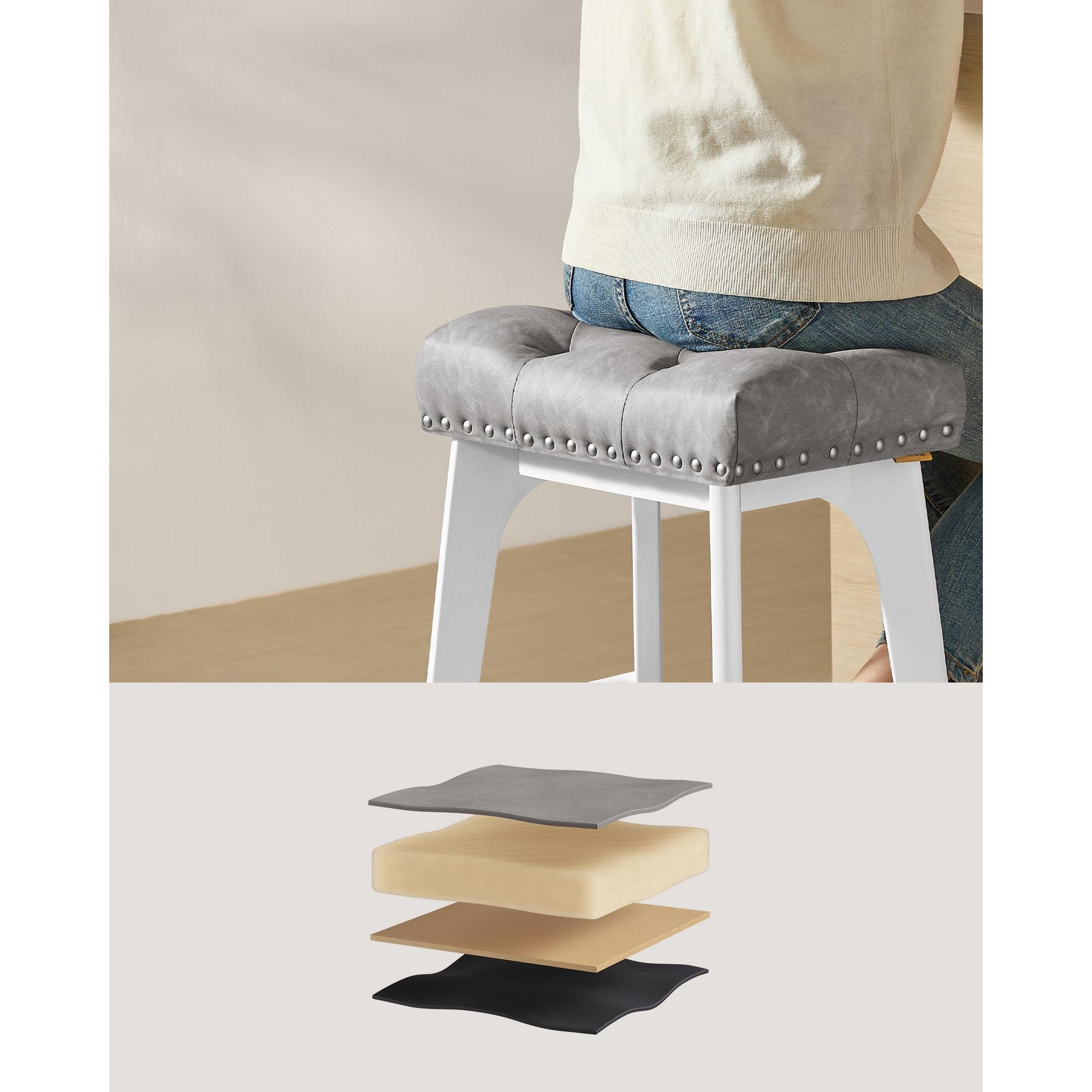 Set od 2 barske stolice visine 66 cm s tapeciranim sjedalom, sivo-bijele | VASAGLE-vitahome.hr