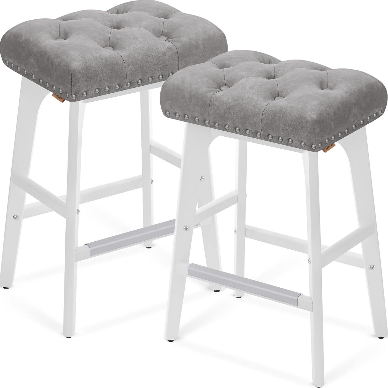 Set od 2 barske stolice visine 66 cm s tapeciranim sjedalom, sivo-bijele | VASAGLE-vitahome.hr