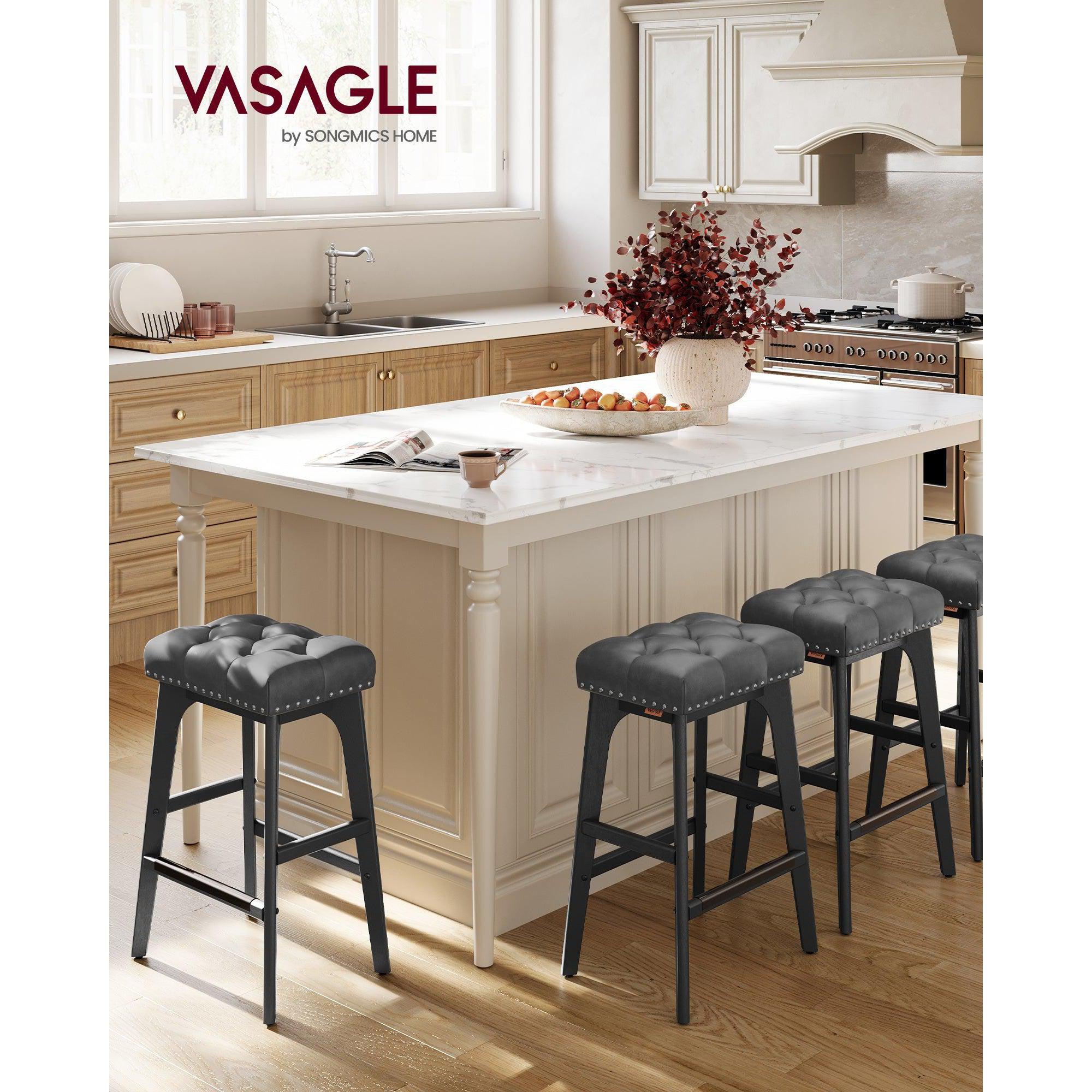 Set od 2 barske stolice visine 66 cm, umjetna koža, puno drvo, crne | VASAGLE-vitahome.hr