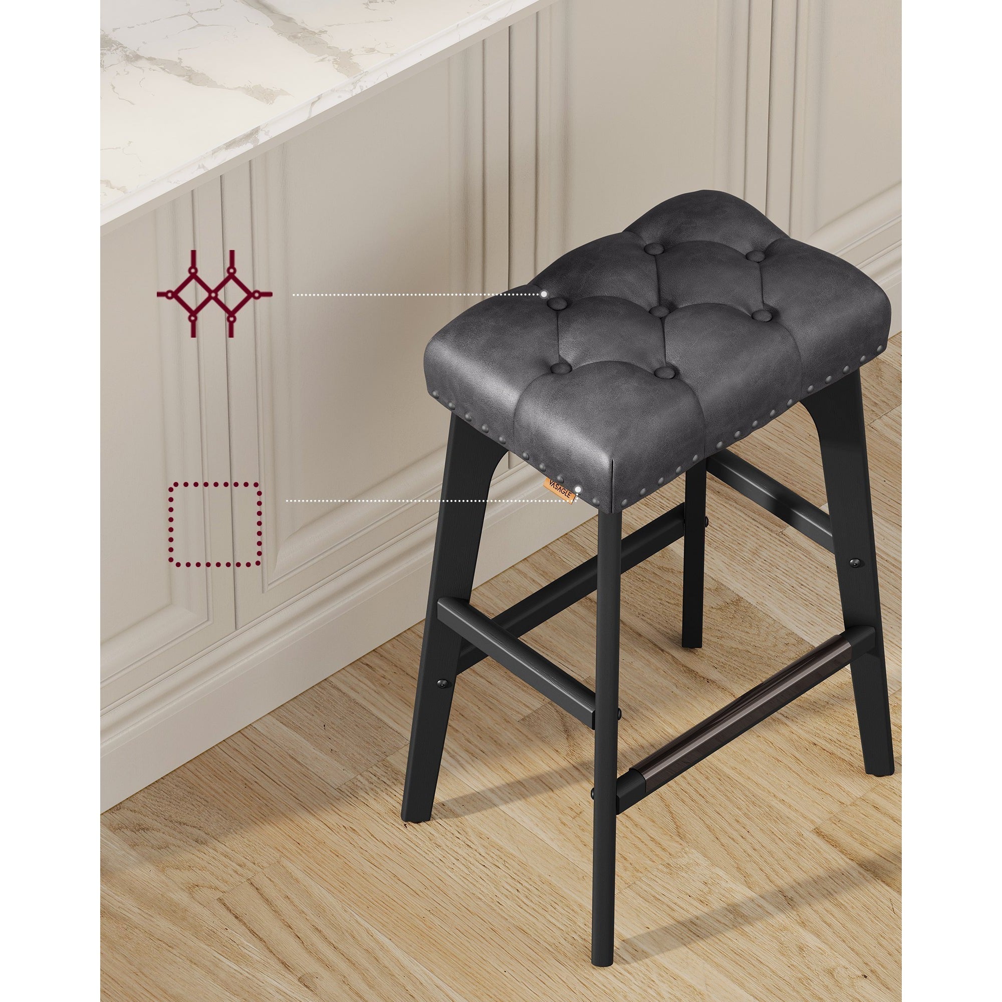 Set od 2 barske stolice visine 66 cm, umjetna koža, puno drvo, crne | VASAGLE-vitahome.hr