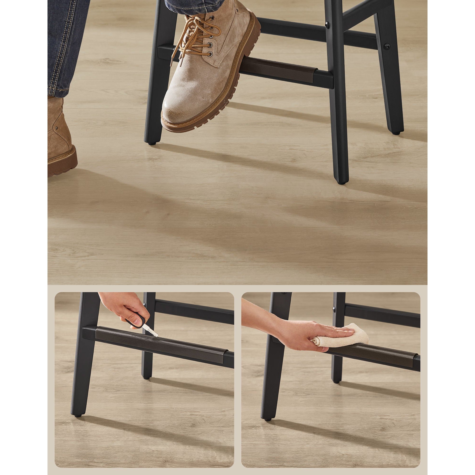 Set od 2 barske stolice visine 66 cm, umjetna koža, puno drvo, crne | VASAGLE-vitahome.hr