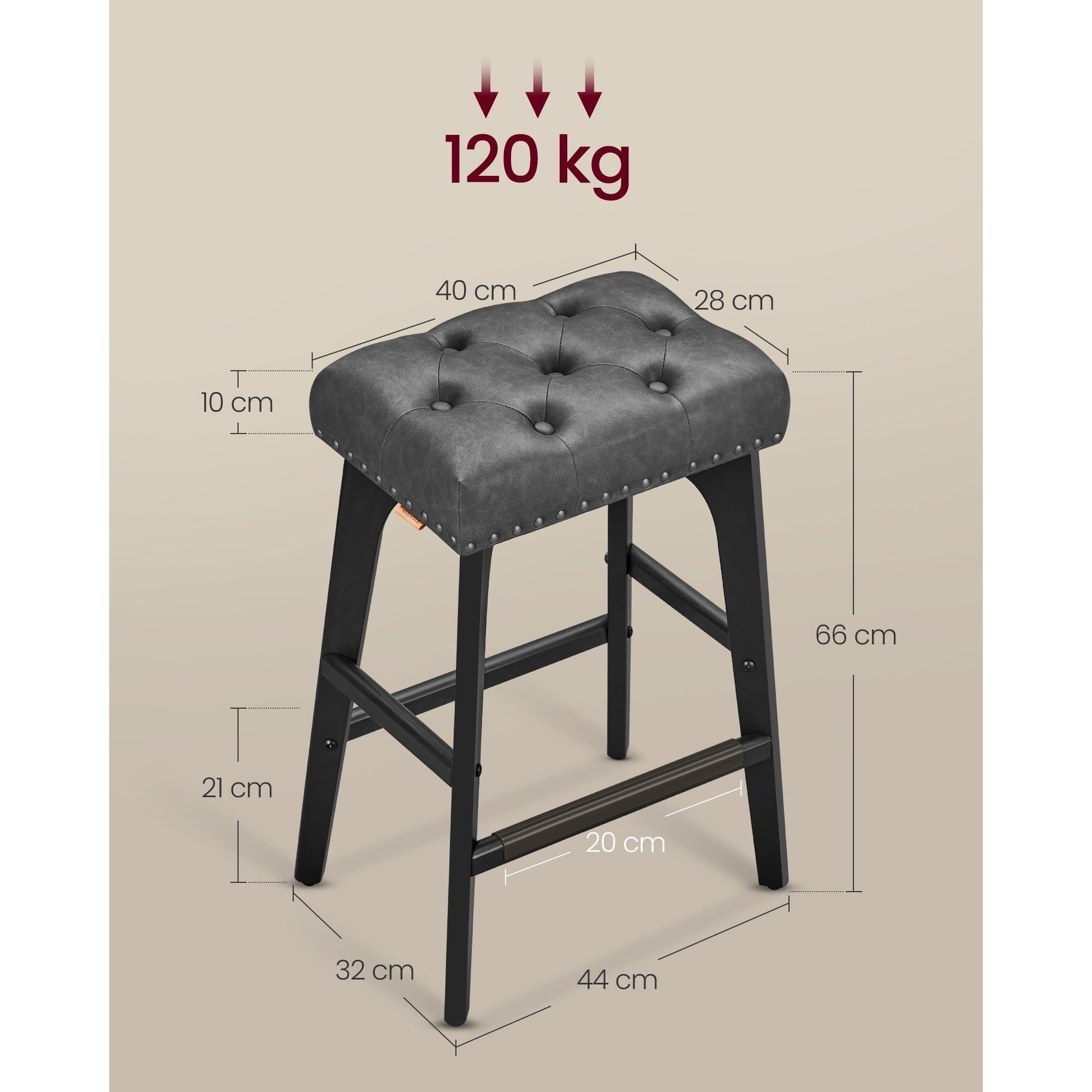 Set od 2 barske stolice visine 66 cm, umjetna koža, puno drvo, crne | VASAGLE-vitahome.hr