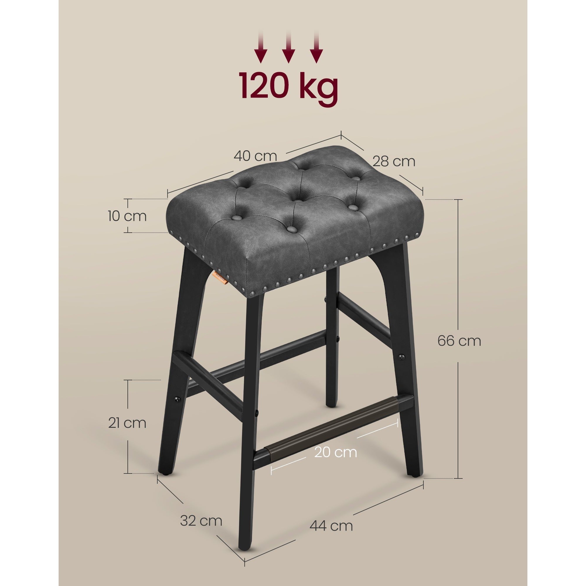 Set od 2 barske stolice visine 66 cm, umjetna koža, puno drvo, crne | VASAGLE-vitahome.hr