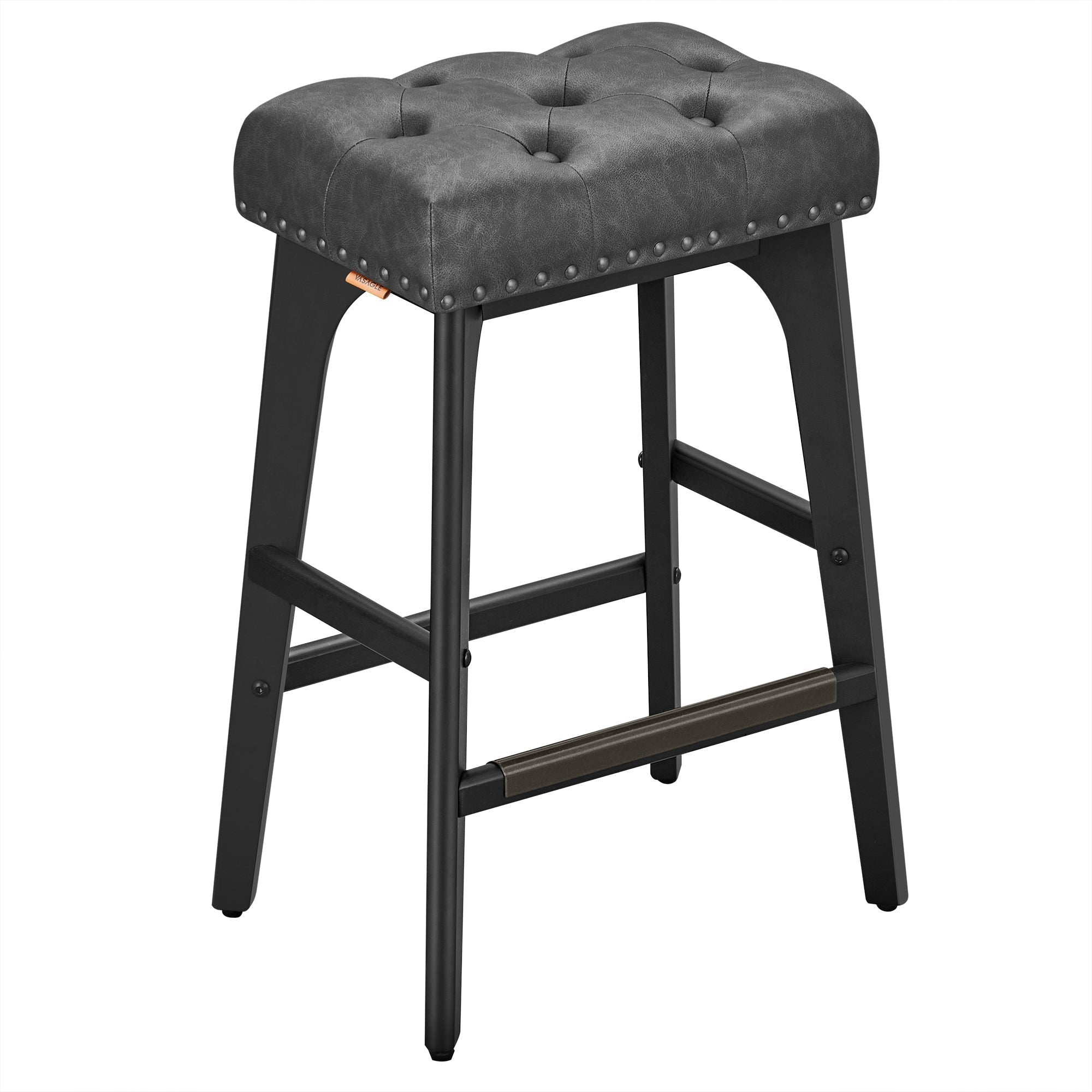 Set od 2 barske stolice visine 66 cm, umjetna koža, puno drvo, crne | VASAGLE-vitahome.hr
