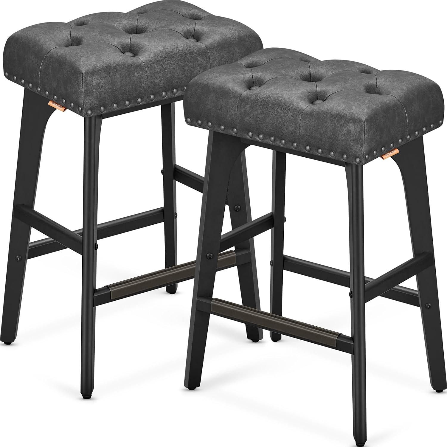 Set od 2 barske stolice visine 66 cm, umjetna koža, puno drvo, crne | VASAGLE-vitahome.hr