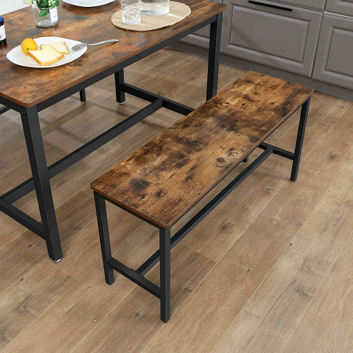 Set od 2 blagovaonse klupe, 108 x 33,5 x 50 cm, vintage smeđe i crne | VASAGLE-vitahome.hr