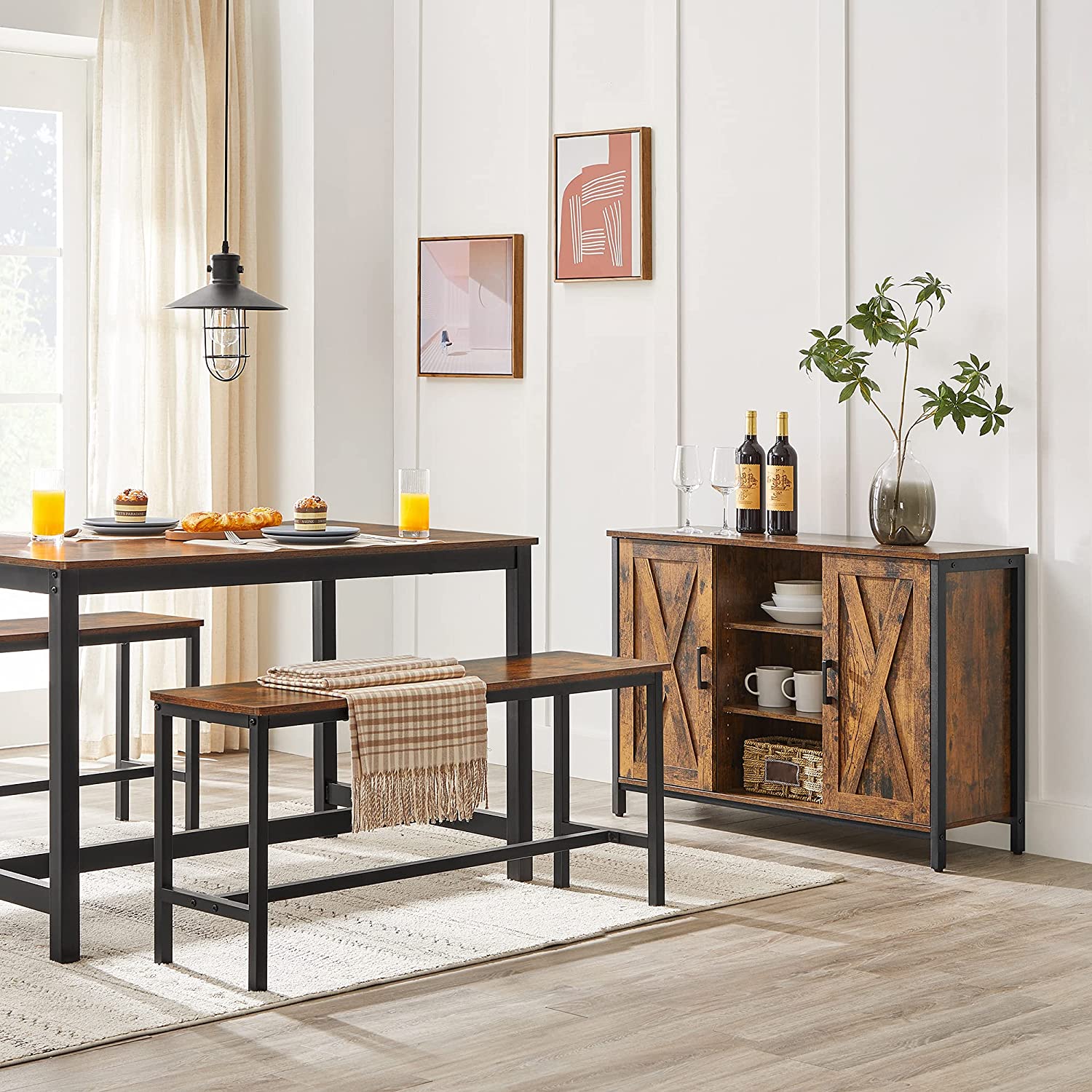 Set od 2 blagovaonse klupe, 108 x 33,5 x 50 cm, vintage smeđe i crne | VASAGLE-vitahome.hr
