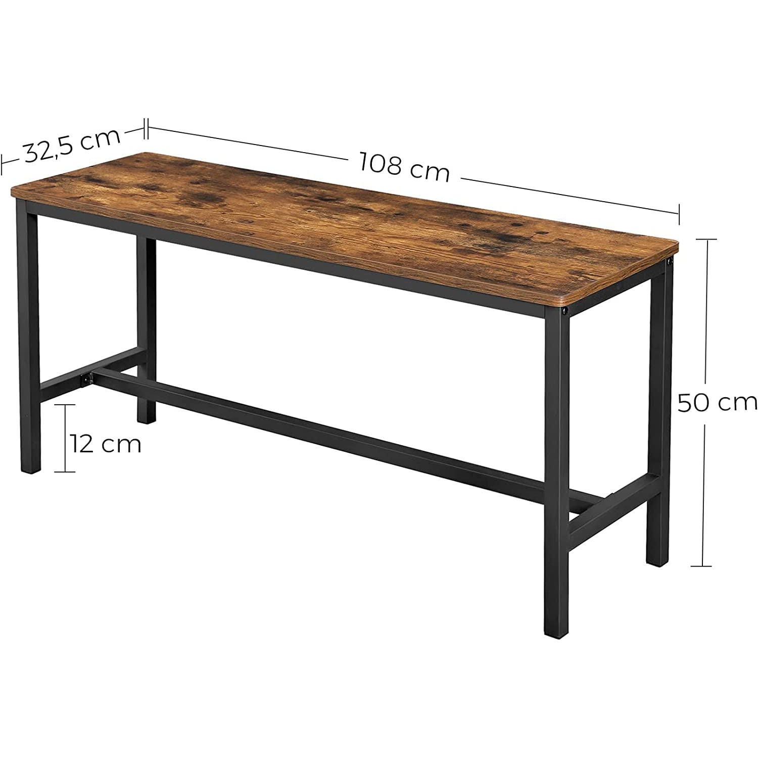 Set od 2 blagovaonse klupe, 108 x 33,5 x 50 cm, vintage smeđe i crne | VASAGLE-vitahome.hr
