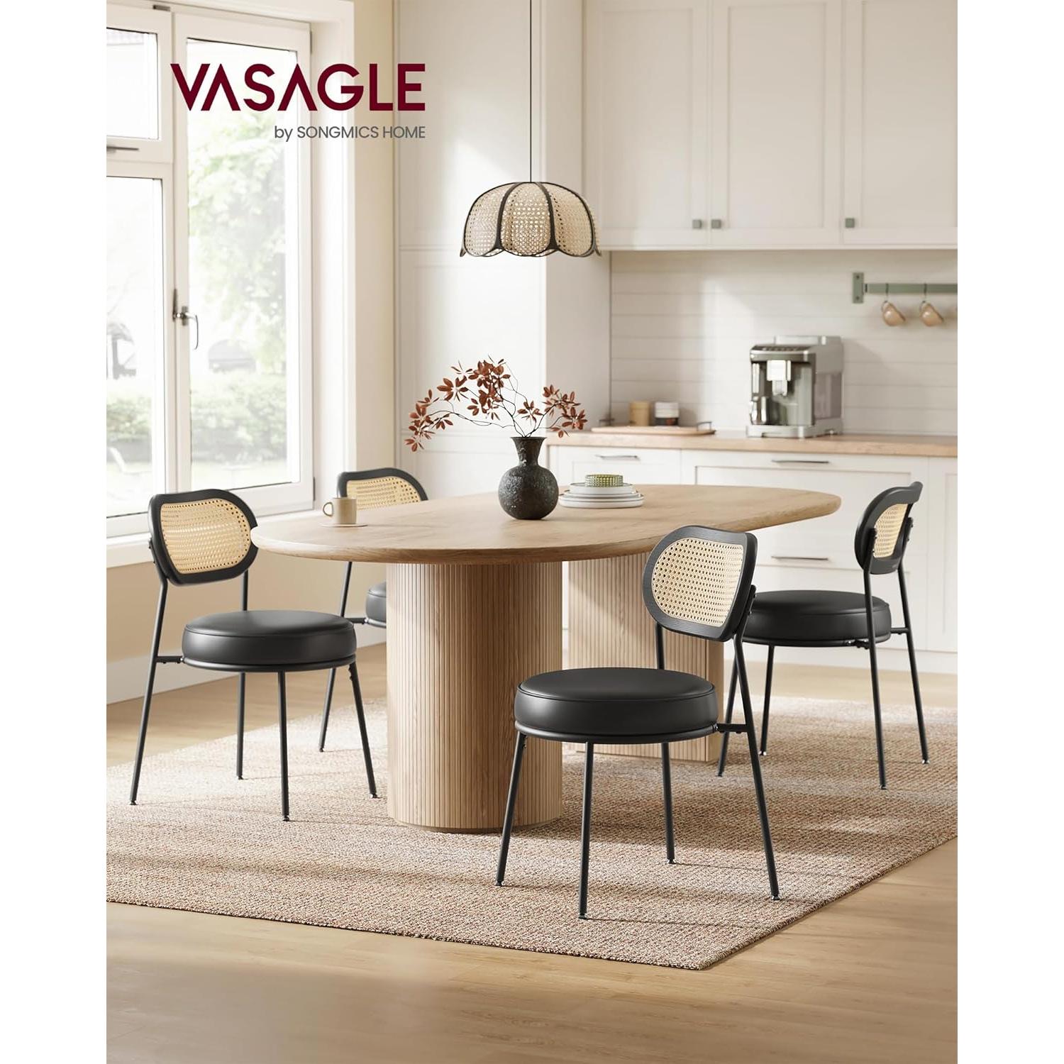 Set od 2 blagovaonske stolice s boho naslonom od PE ratana, crne i bež boje | VASAGLE-vitahome.hr