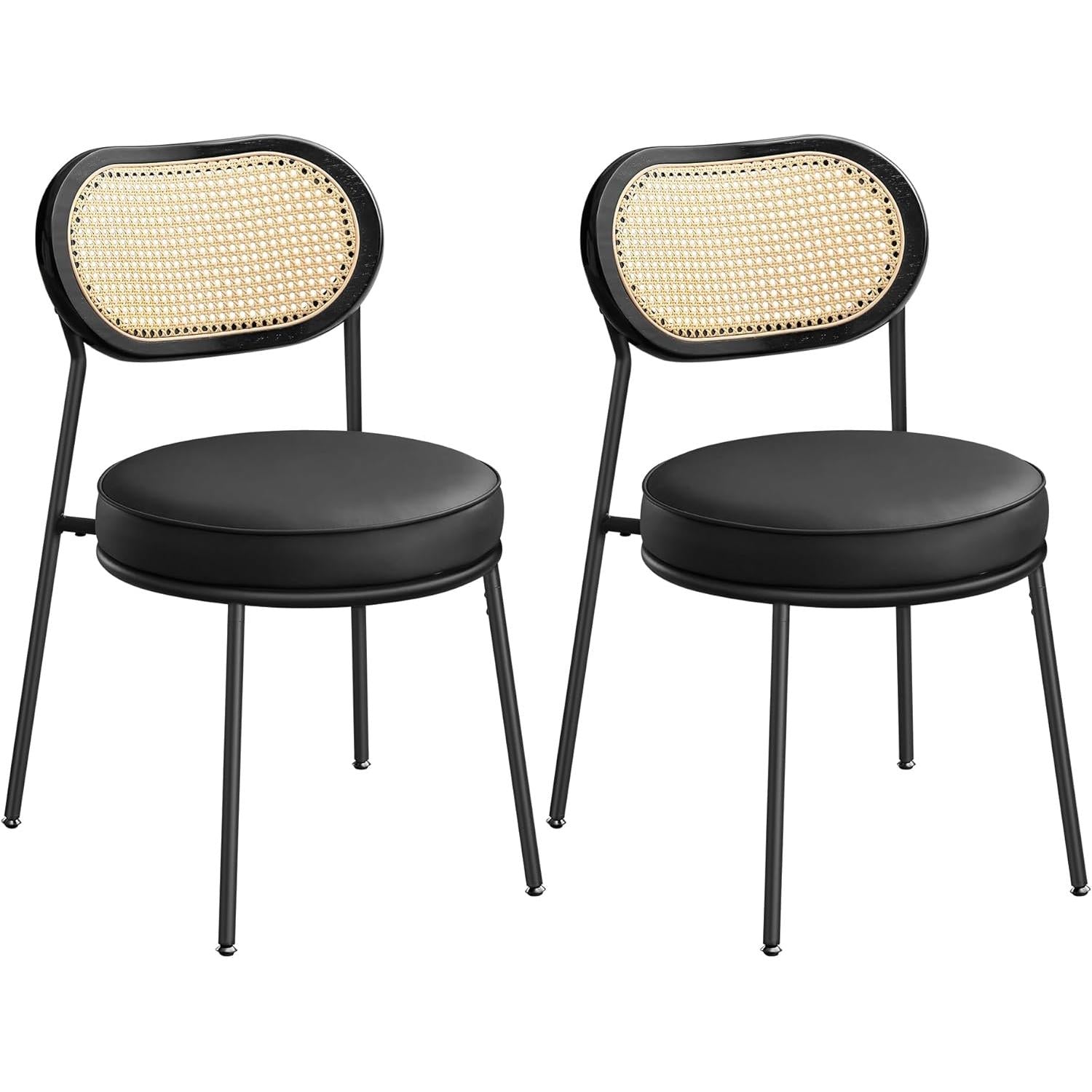 Set od 2 blagovaonske stolice s boho naslonom od PE ratana, crne i bež boje | VASAGLE-vitahome.hr