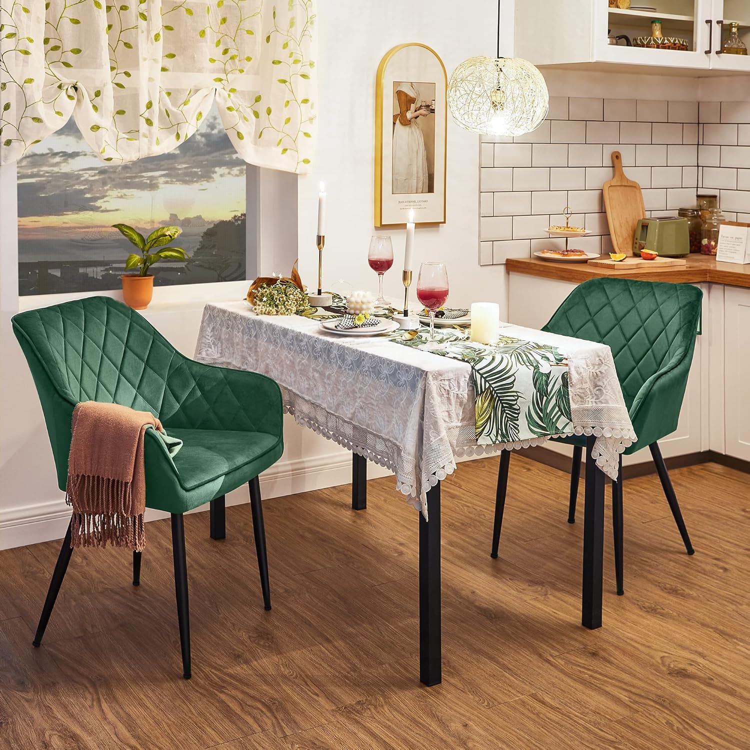 Set od 2 blagovaonske stolice s naslonima, nosivosti do 110kg, zelene-SONGMICS-Vita Home