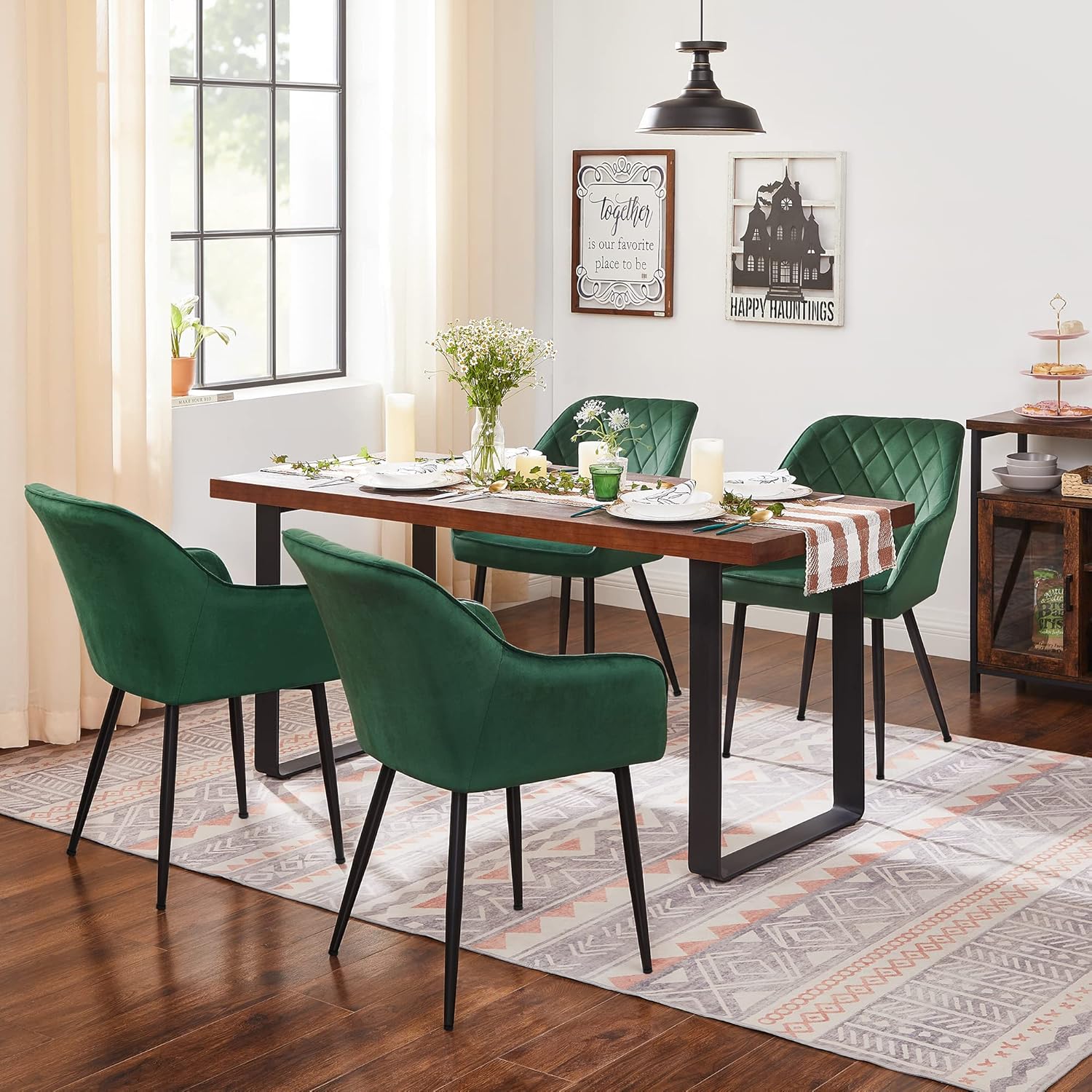 Set od 2 blagovaonske stolice s naslonima, nosivosti do 110kg, zelene-SONGMICS-Vita Home