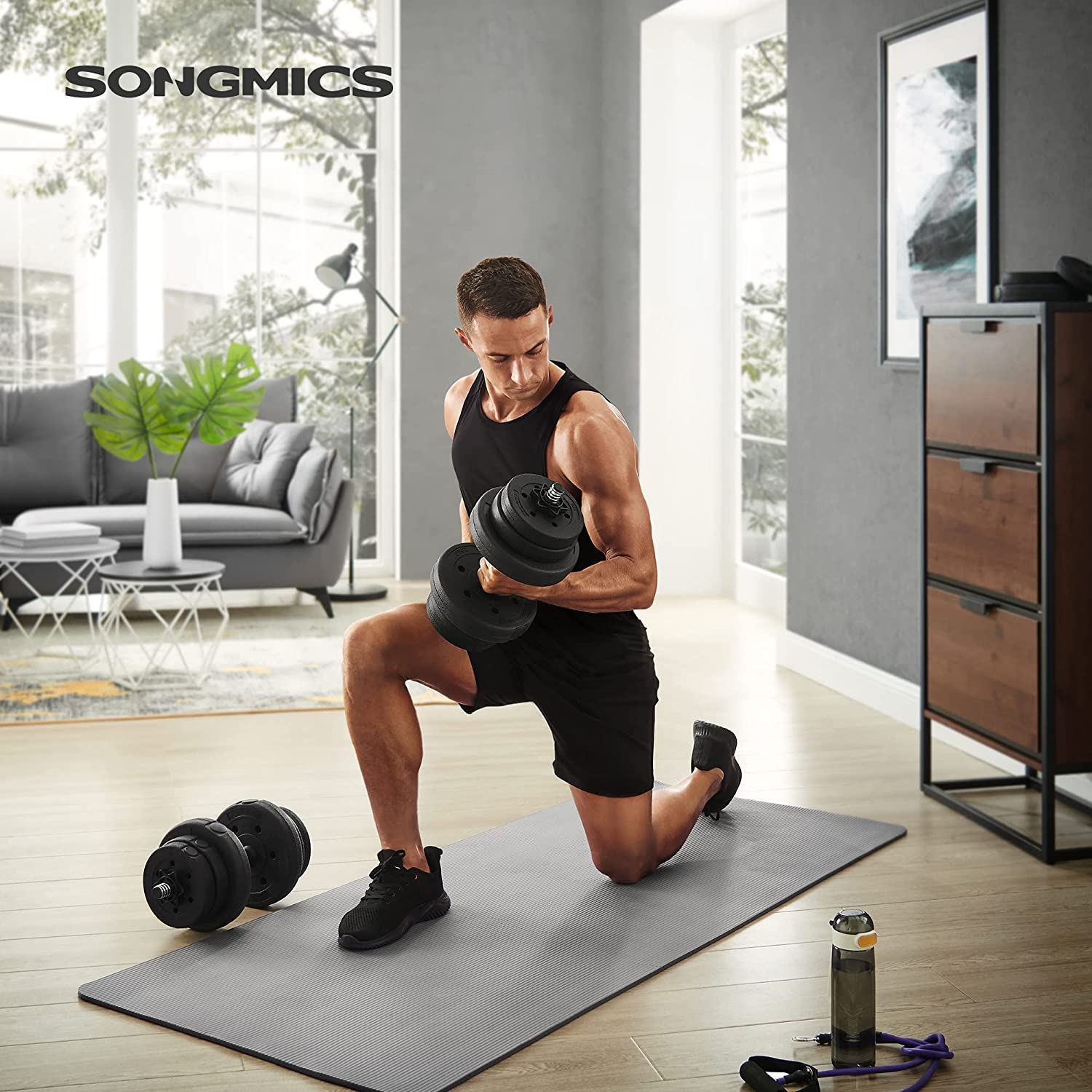 Set od 2 bučice, 2 x 10 kg, podesive težine, crne | SONGMICS-vitahome.hr