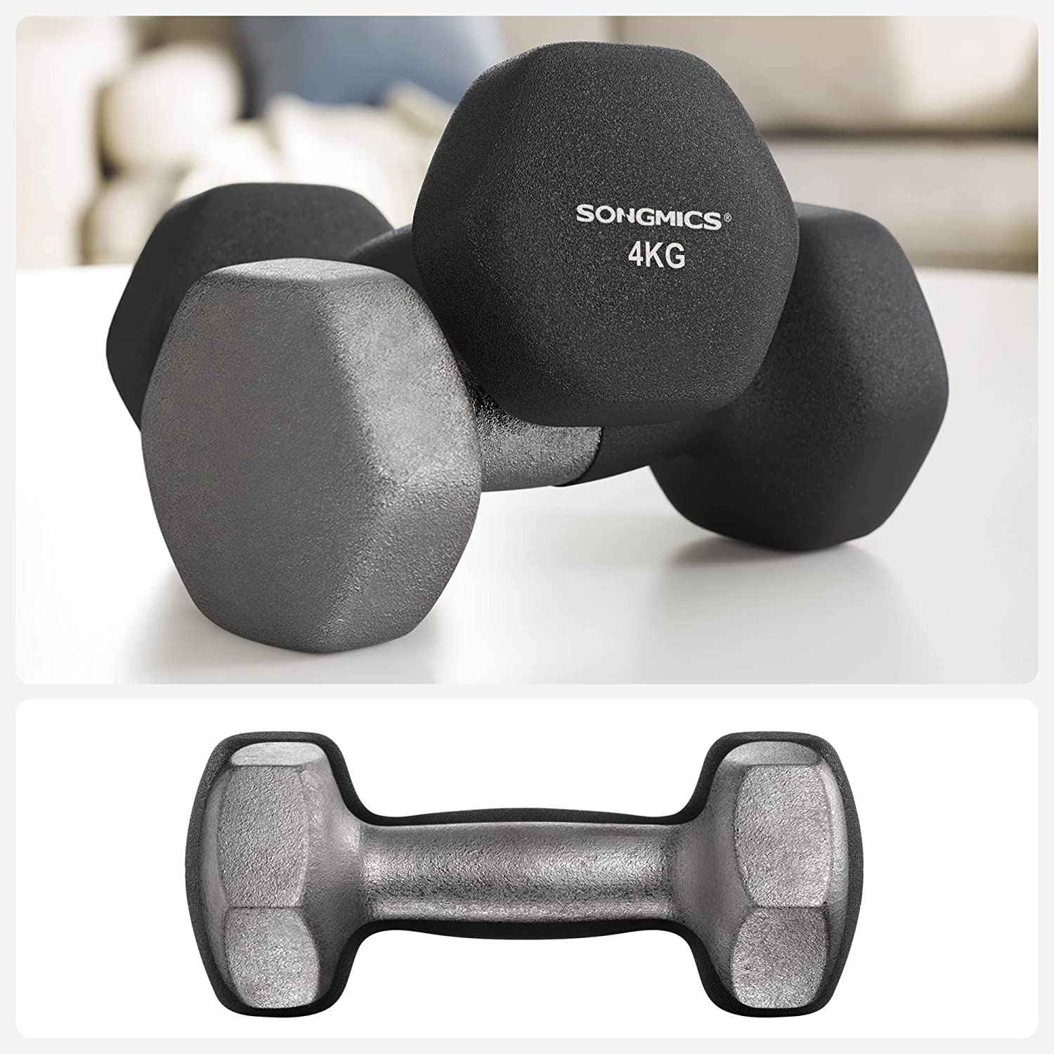 Set od 2 bučice, neklizajuće bučice, crne | SONGMICS-vitahome.hr