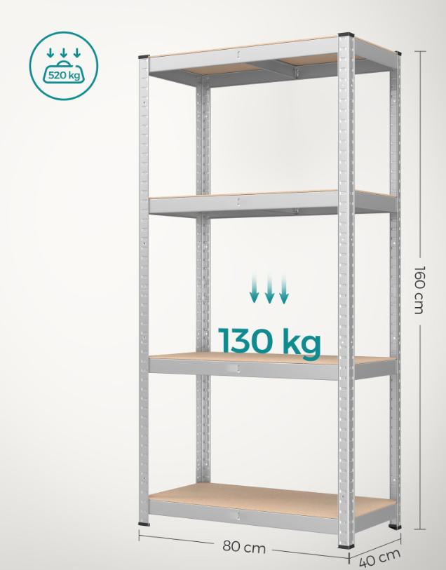 Set od 2 čelične police nosivosti od po 130kg, 160x80x40cm, srebrne | SONGMICS-SONGMICS-Vita Home