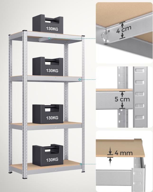 Set od 2 čelične police nosivosti od po 130kg, 160x80x40cm, srebrne | SONGMICS-SONGMICS-Vita Home