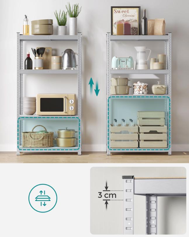 Set od 2 čelične police nosivosti od po 130kg, 160x80x40cm, srebrne | SONGMICS-SONGMICS-Vita Home