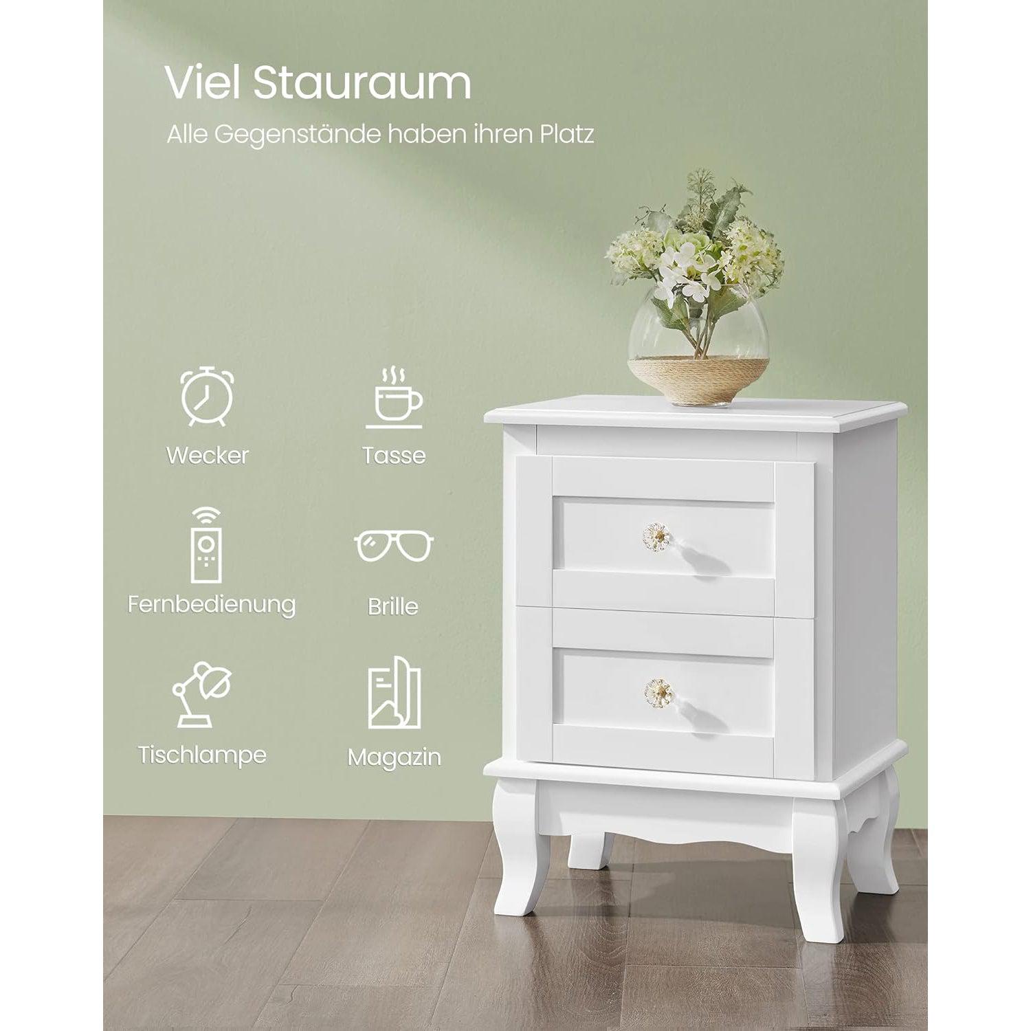 Set od 2 drvena noćna ormarića, 38,5 x 52,5 x 30,5 cm, bijeli | VASAGLE-vitahome.hr
