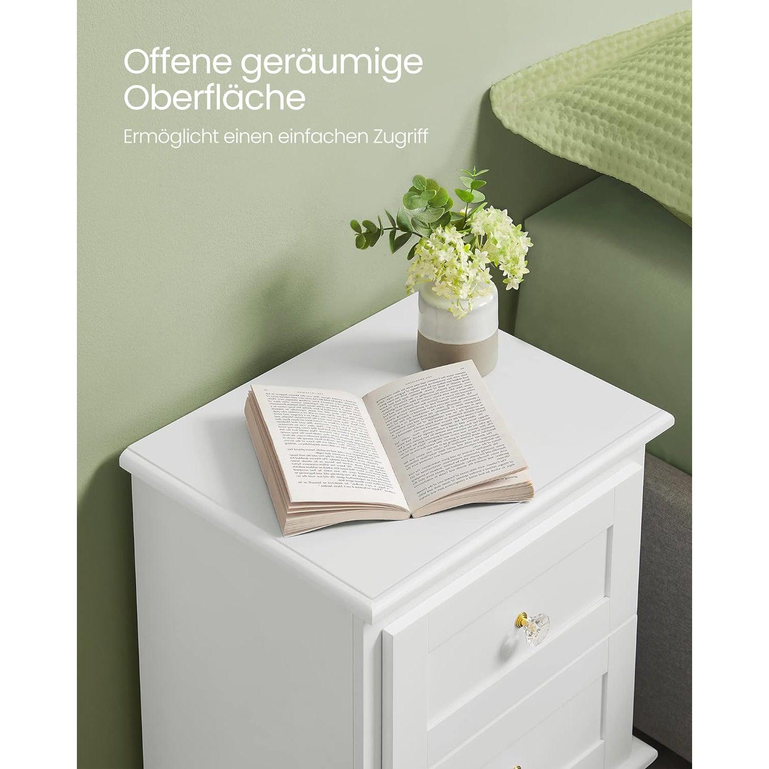 Set od 2 drvena noćna ormarića, 38,5 x 52,5 x 30,5 cm, bijeli | VASAGLE-vitahome.hr