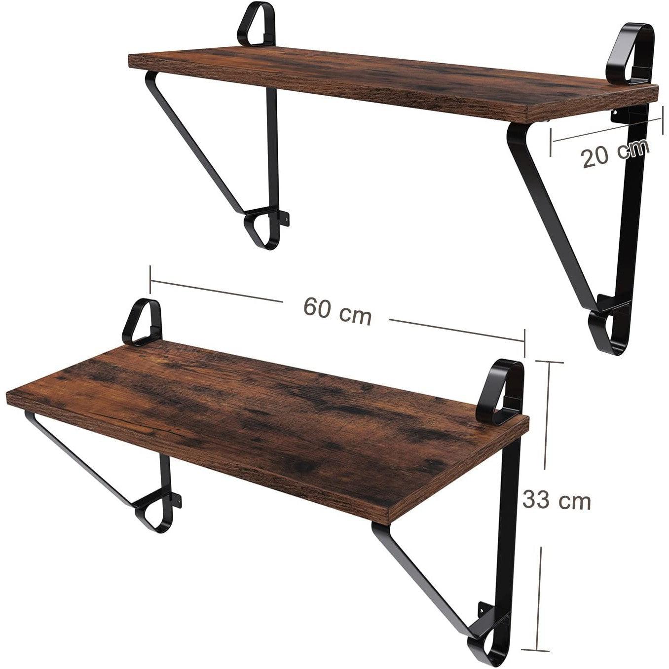 Set od 2 komada zidnih polica, set plutajućih polica, 60 x 20 x 33 cm, smeđe | VASAGLE-vitahome.hr