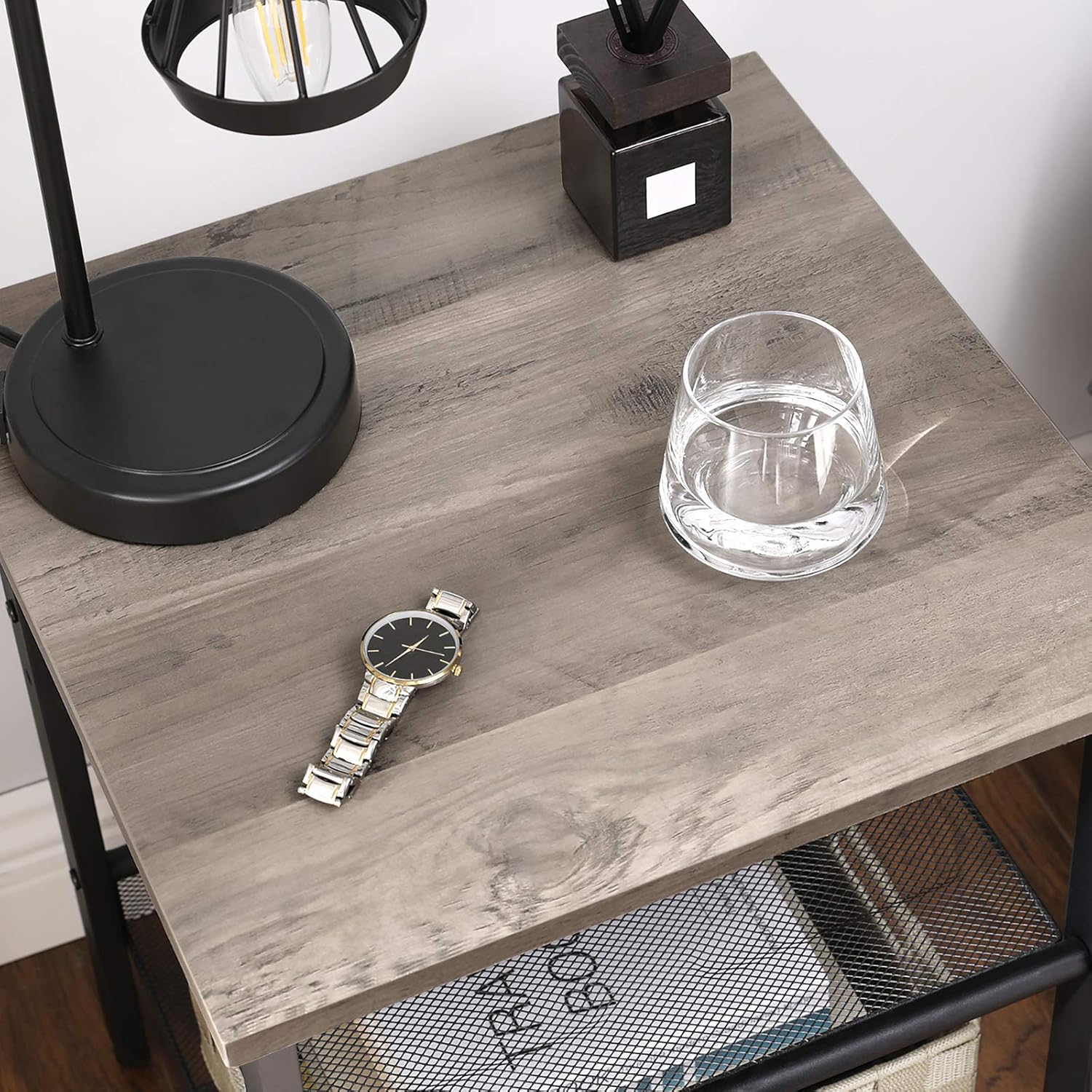 Set od 2 mala stolića, noćna ormarića, 40 x 40 x 50 cm, sivo-smeđe i crne boje | VASAGLE-vitahome.hr
