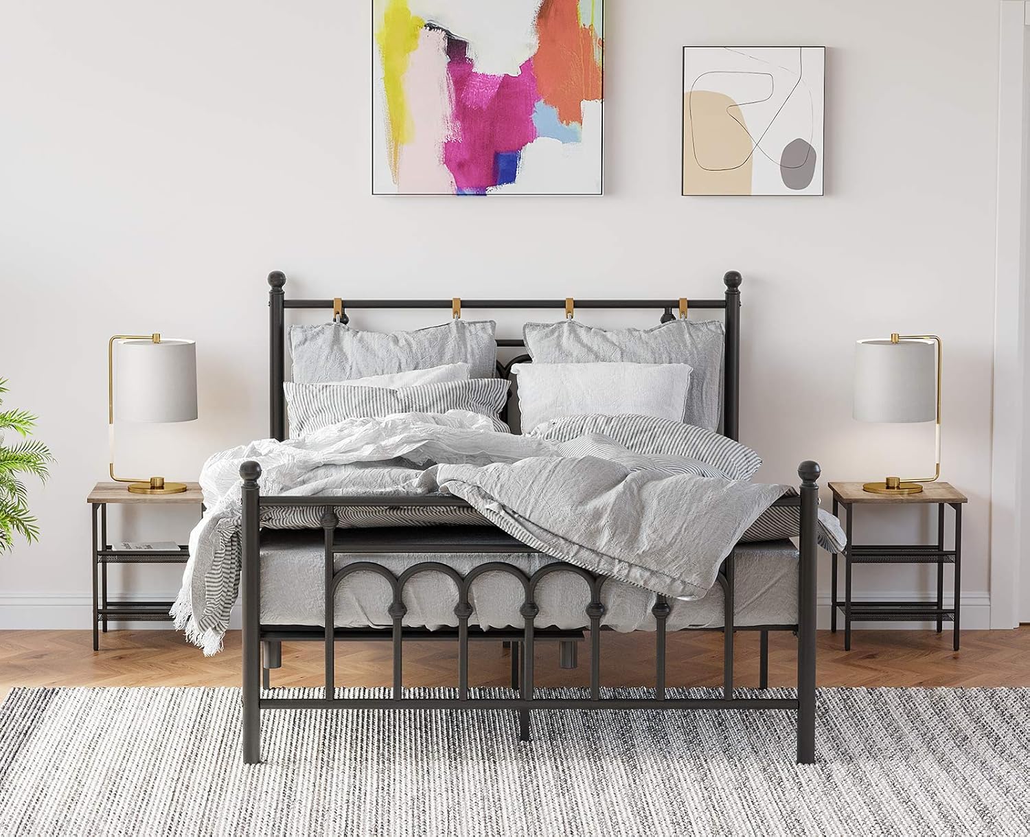 Set od 2 mala stolića, noćna ormarića, 40 x 40 x 50 cm, sivo-smeđe i crne boje | VASAGLE-vitahome.hr