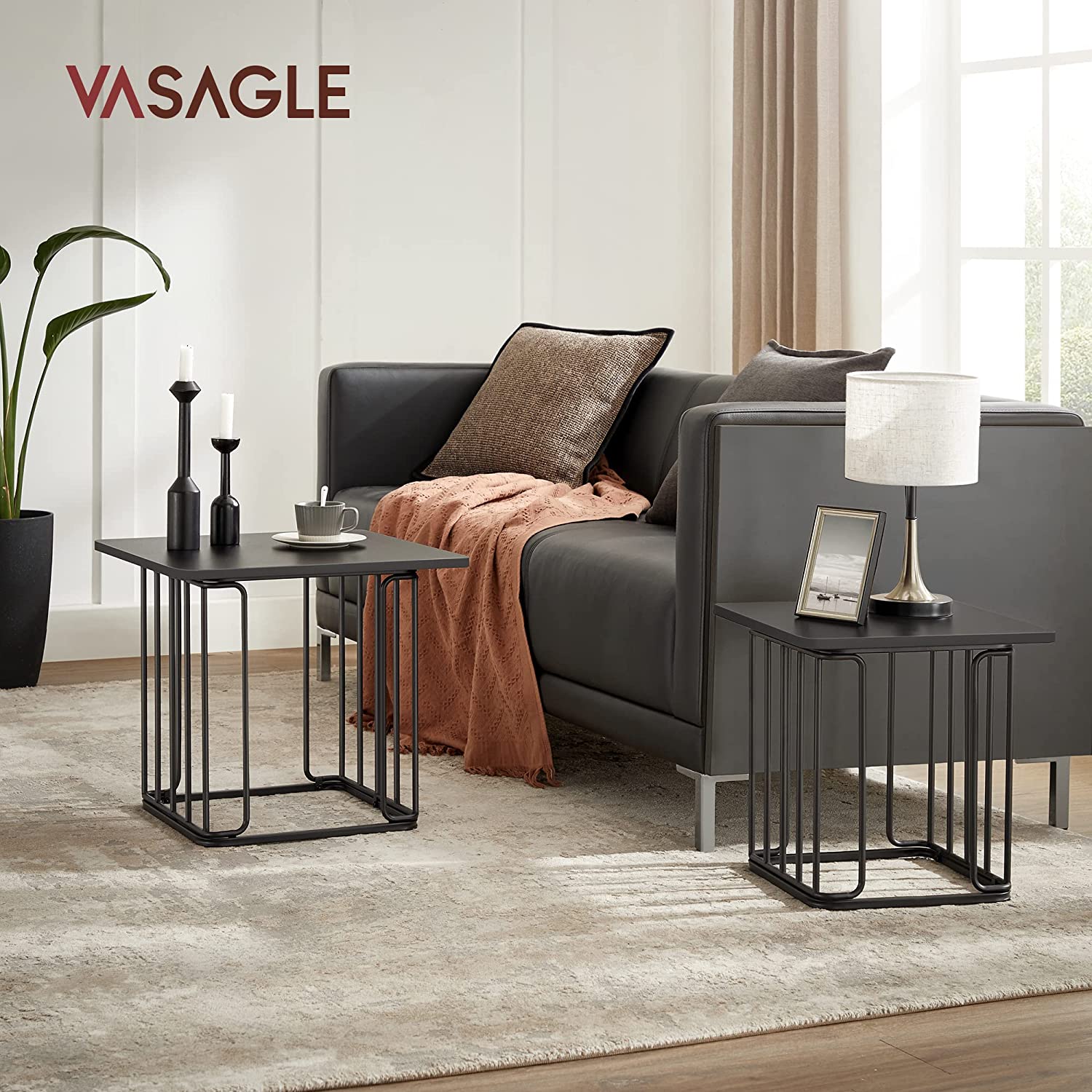 Set od 2 mala stolića, stolići za kavu, pomočni stolići, crni | VASAGLE-vitahome.hr