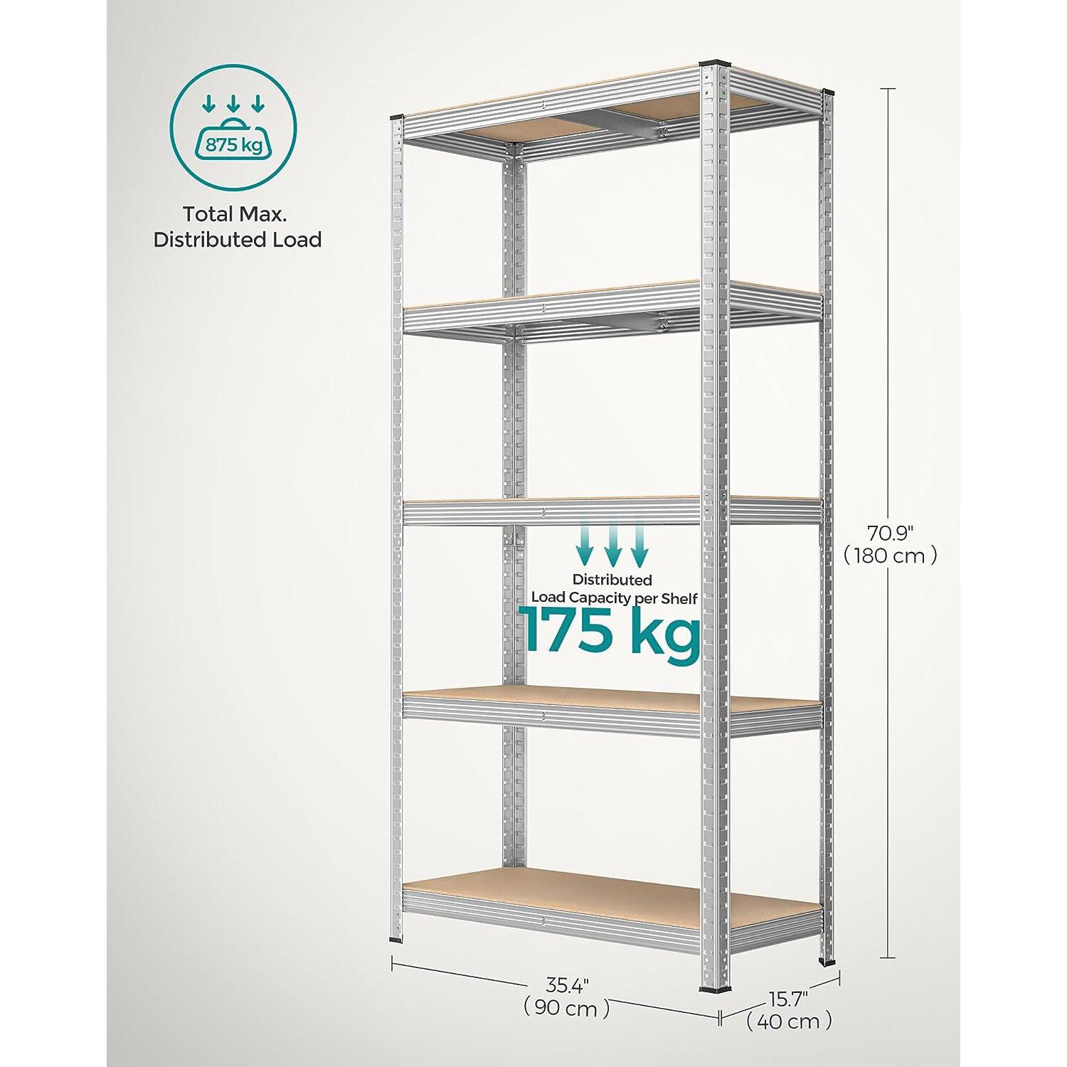 Set od 2 metalna regala za odlaganje na 5 razina, 180 x 90 x 40 cm, srebrna | SONGMICS-vitahome.hr