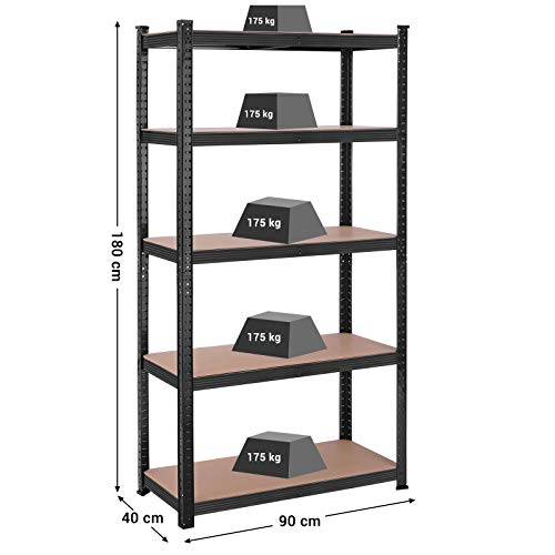 Set od 2 metalne police na 5 razina, nosivosti 875kg ,40 x 90 x 180 cm, crne | SONGMICS-vitahome.hr