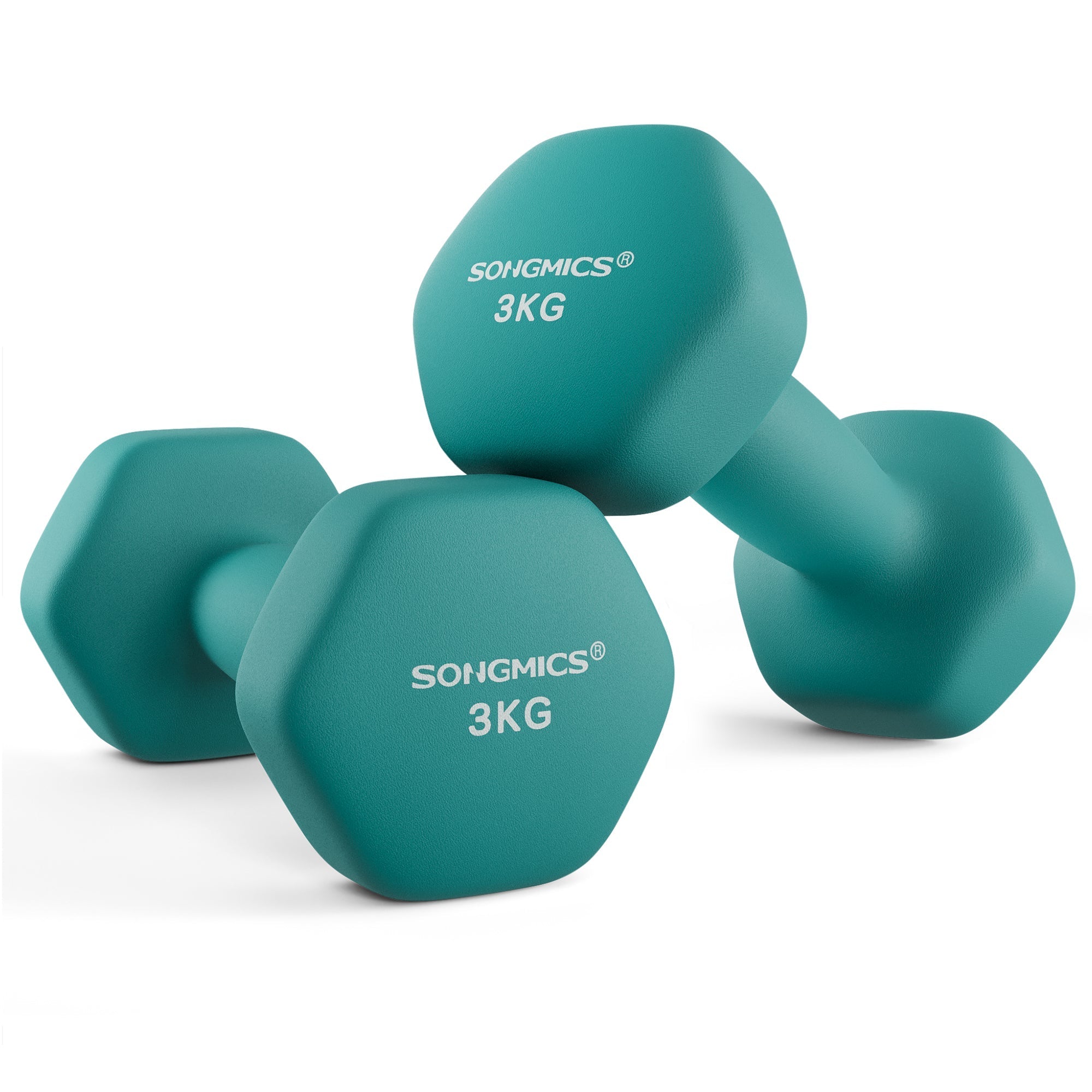 Set od 2 neoprenske šesterokutne bučice, 2 x 3 kg, plavozelena