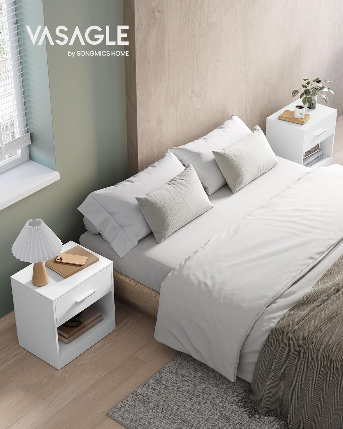 Set od 2 noćna ormarića s ladicom i otvorenim pretincem, 28 x 39 x 41 cm, bijeli | VASAGLE-vitahome.hr