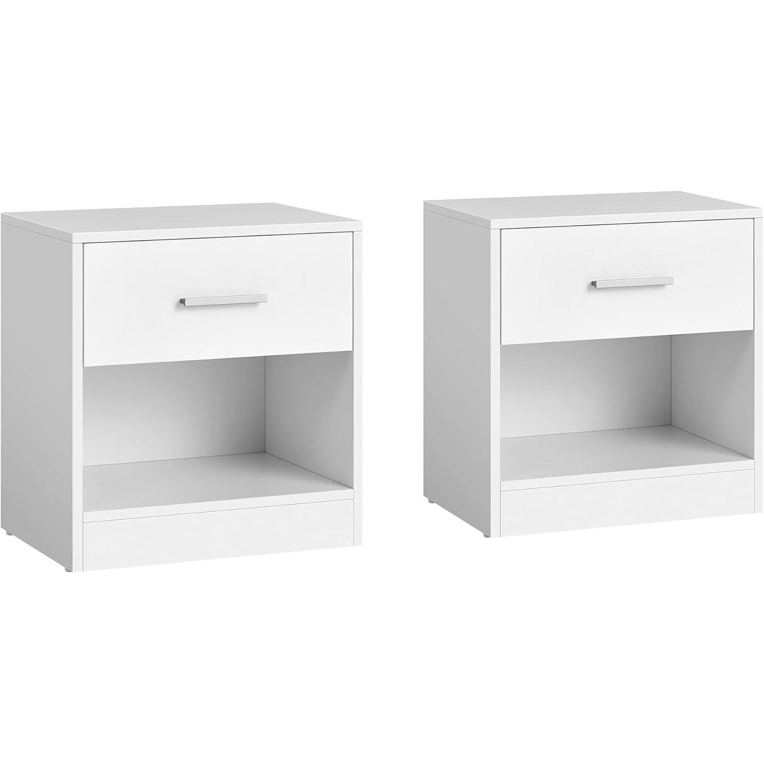 Set od 2 noćna ormarića s ladicom i otvorenim pretincem, 28 x 39 x 41 cm, bijeli | VASAGLE-vitahome.hr