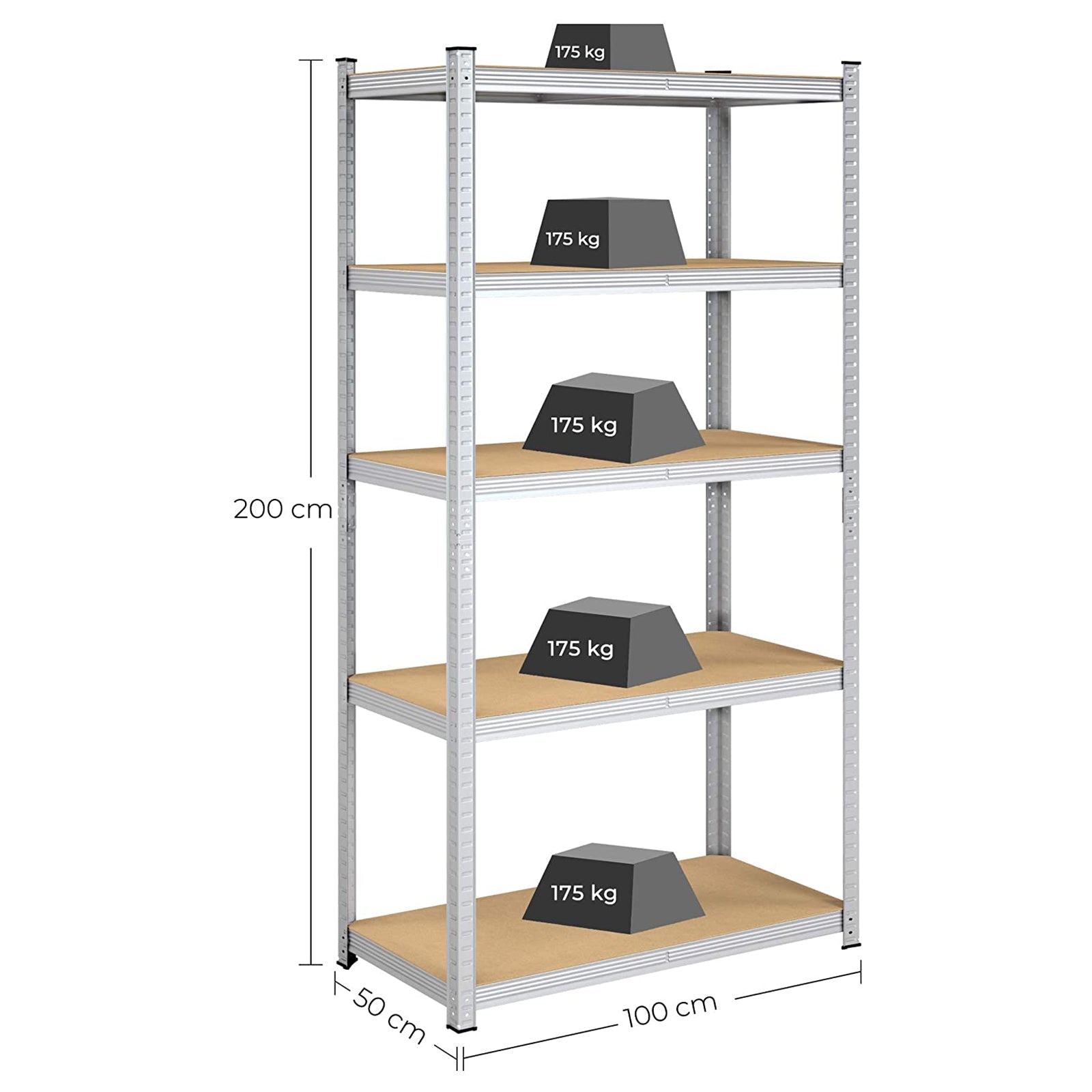 Set od 2 police za teške predmeta na 5 razina, 200 x 100 x 50 cm, srebrne | SONGMICS-vitahome.hr