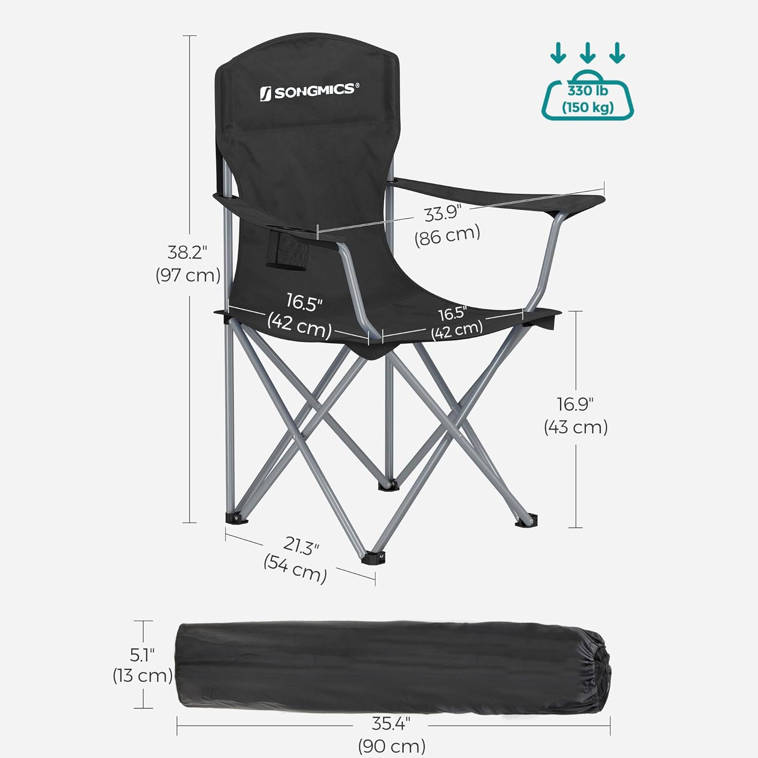 Set od 2 sklopive stolice za kampiranje, ergonomske stolice s držačem za čaše | SONGMICS-vitahome.hr