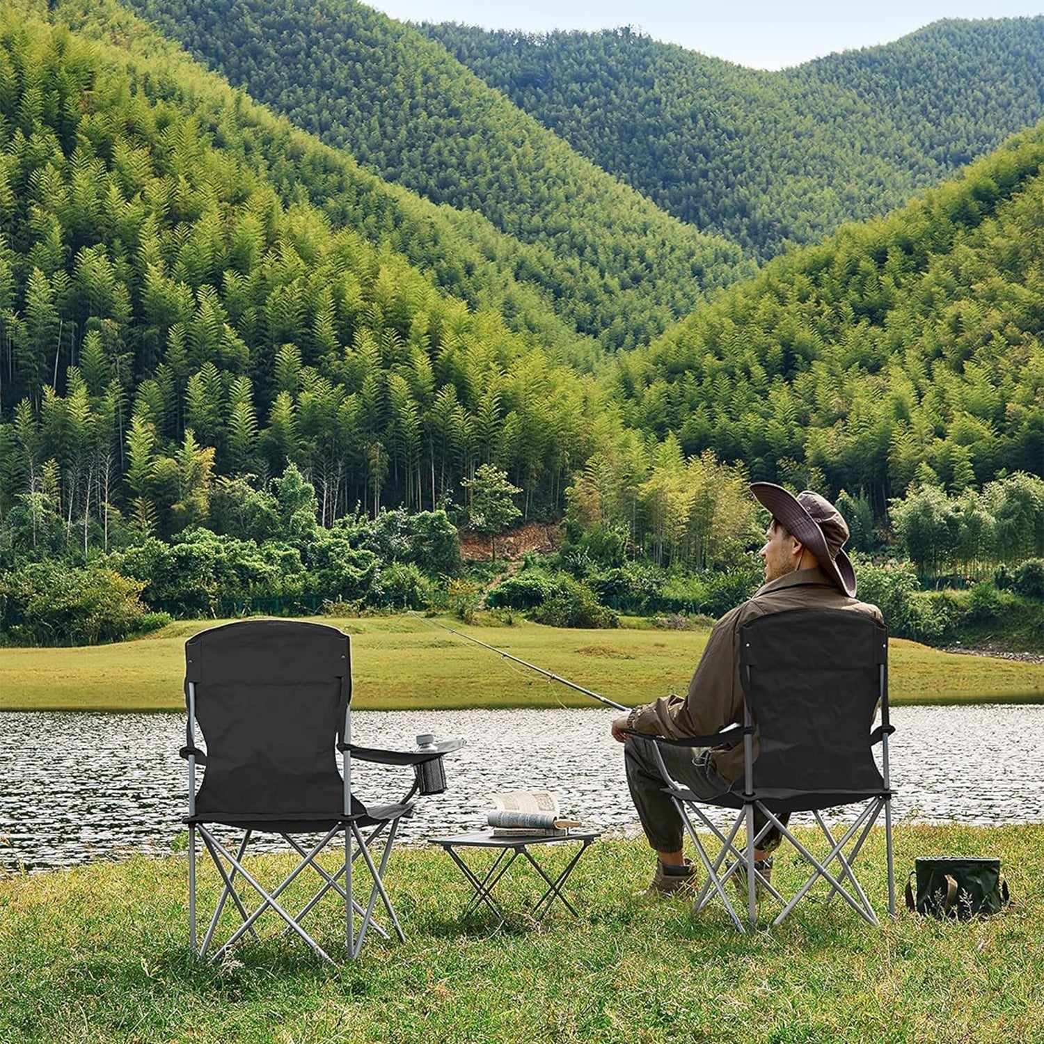 Set od 2 sklopive stolice za kampiranje, ergonomske stolice s držačem za čaše | SONGMICS-vitahome.hr