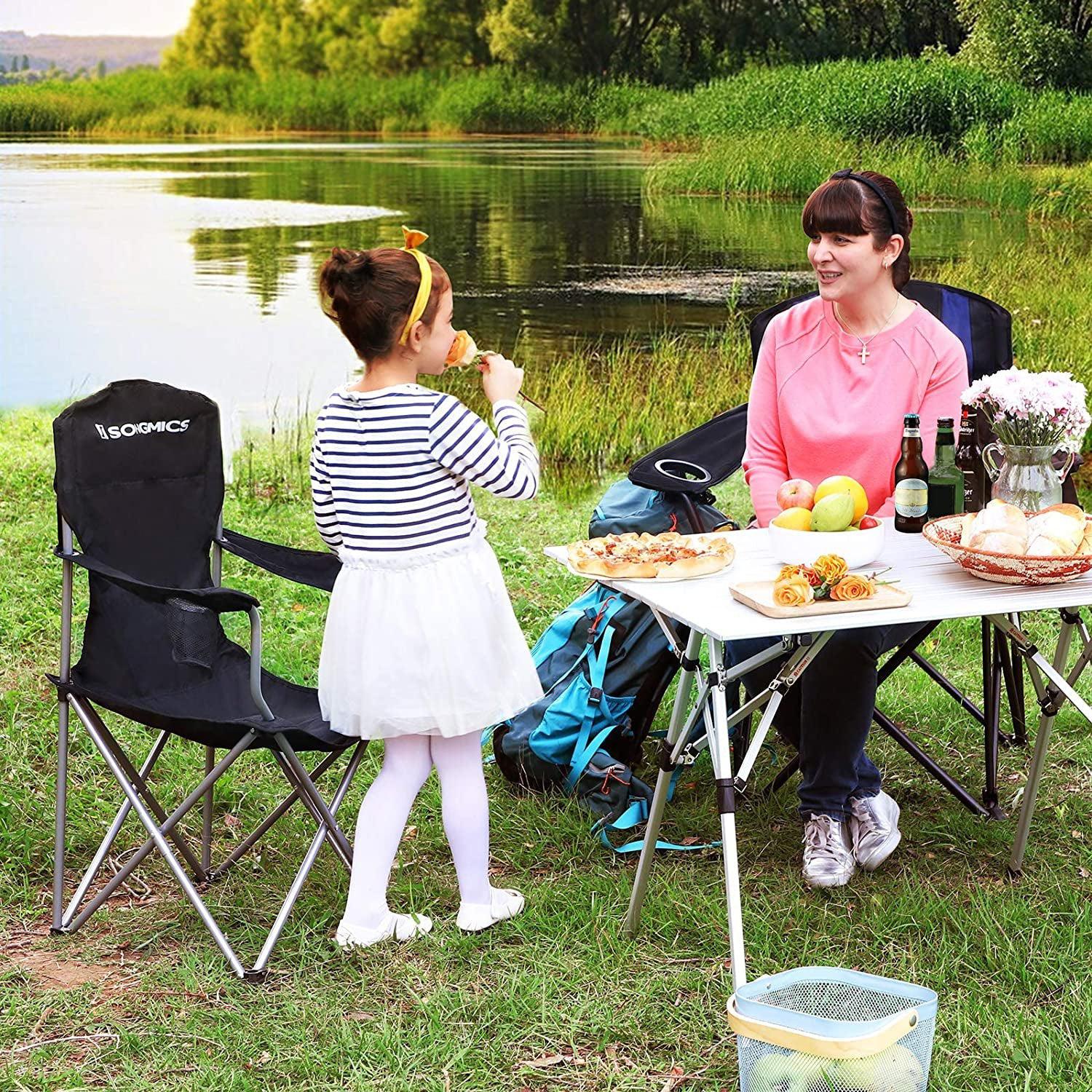 Set od 2 sklopive stolice za kampiranje, ergonomske stolice s držačem za čaše | SONGMICS-vitahome.hr