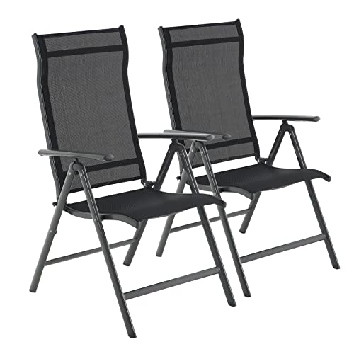 Set od 2 sklopive vrtne stolice, naslon za leđa s 8 podesivih razina, crne | SONGMICS-vitahome.hr