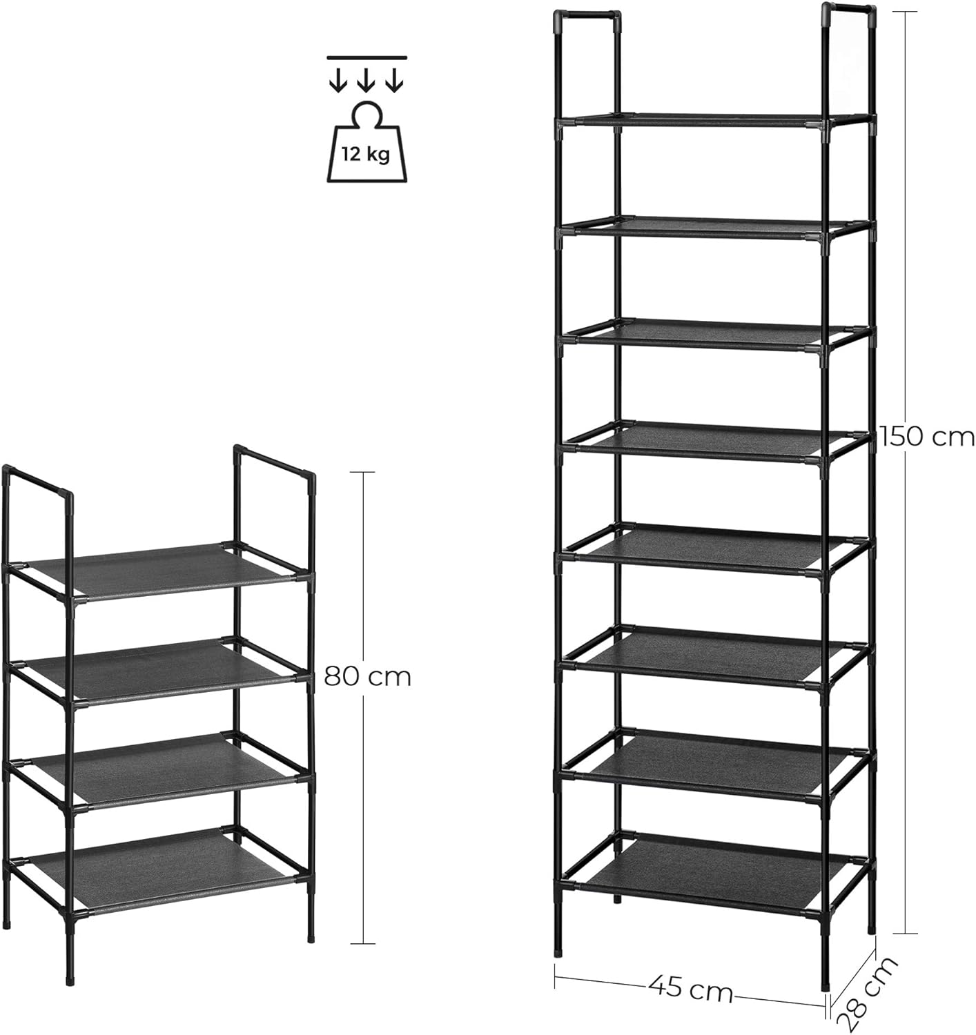 Set od 2 stalka za cipele s 4 razine, 28 x 45 x 80 cm, crne boje | SONGMICS-vitahome.hr