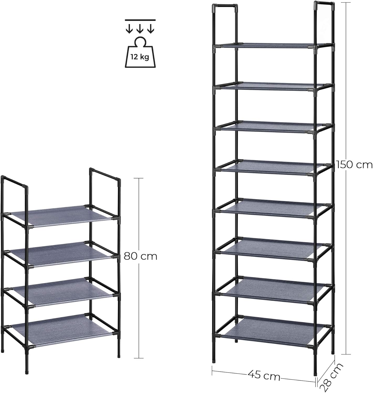 Set od 2 stalka za cipele s 4 razine, 28 x 45 x 80 cm, sive boje | SONGMICS-vitahome.hr