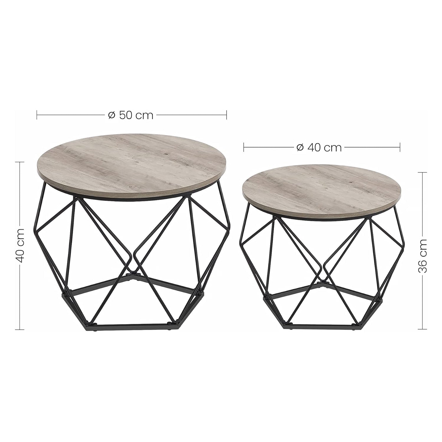 Set od 2 stolića za kavu, mali stolovi s čeličnim okvirom, sive i crne boje | VASAGLE-vitahome.hr