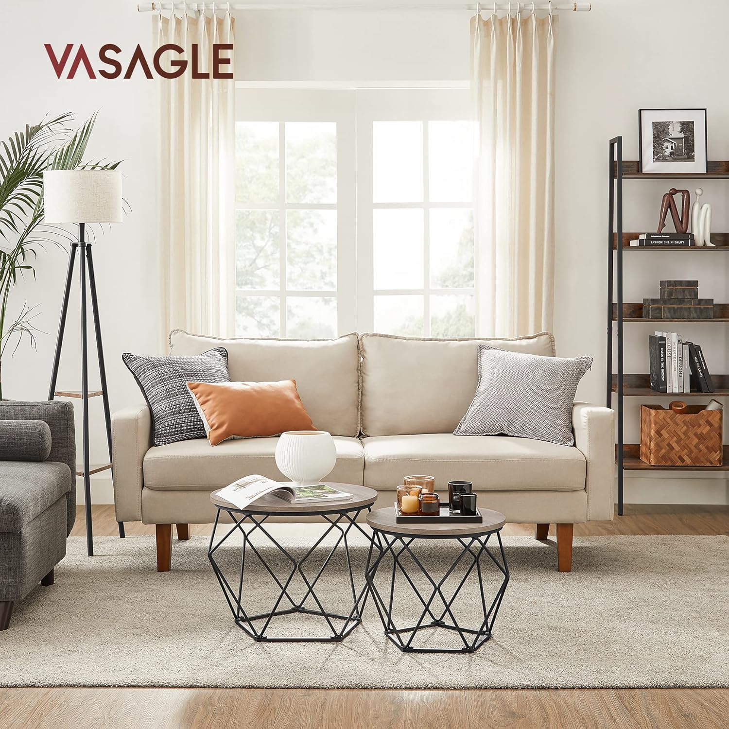 Set od 2 stolića za kavu, mali stolovi s čeličnim okvirom, sive i crne boje | VASAGLE-vitahome.hr