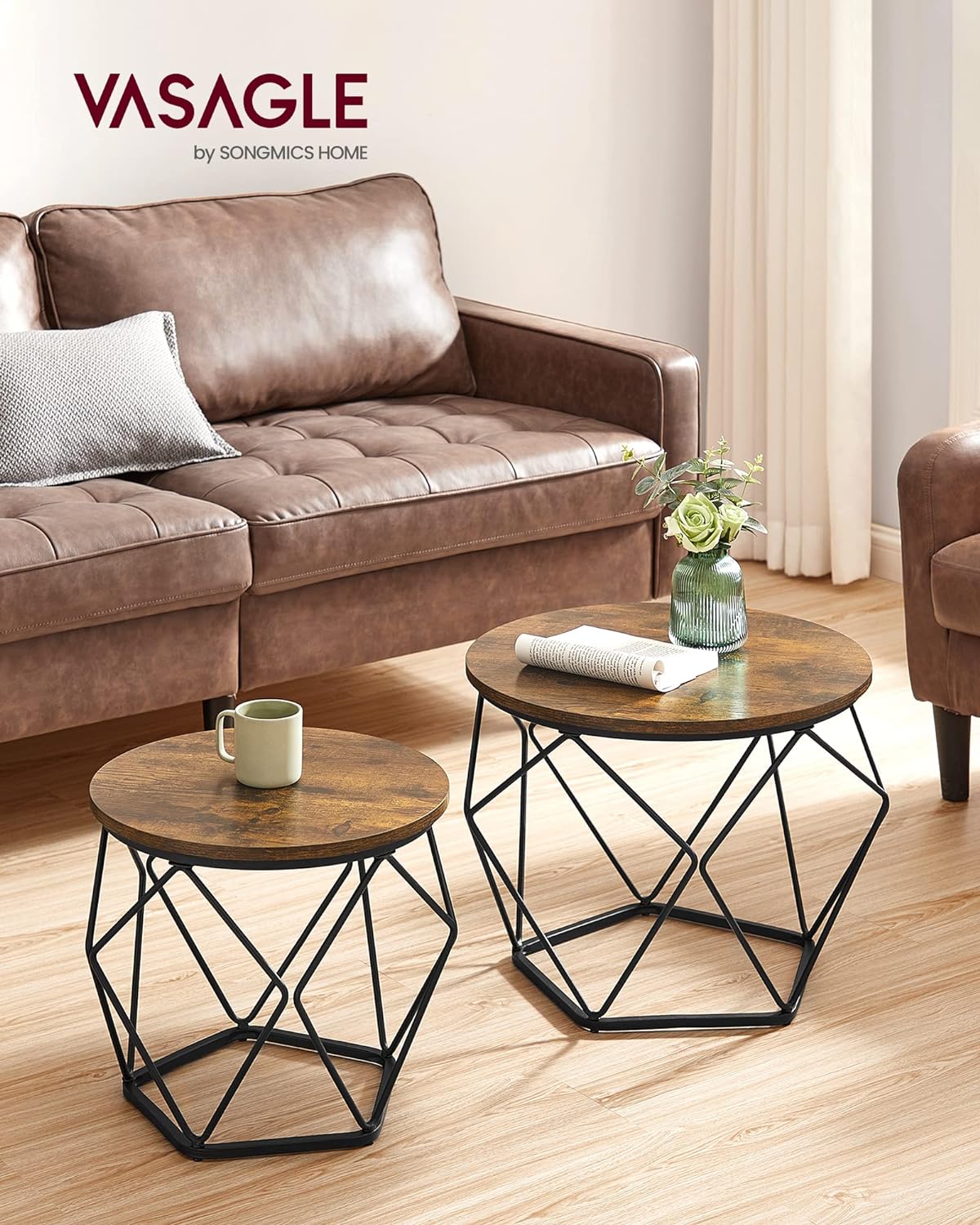 Set od 2 stolića za kavu, metal i iverica, rustikalno smeđa i crna boja | VASAGLE-VASAGLE-Vita Home