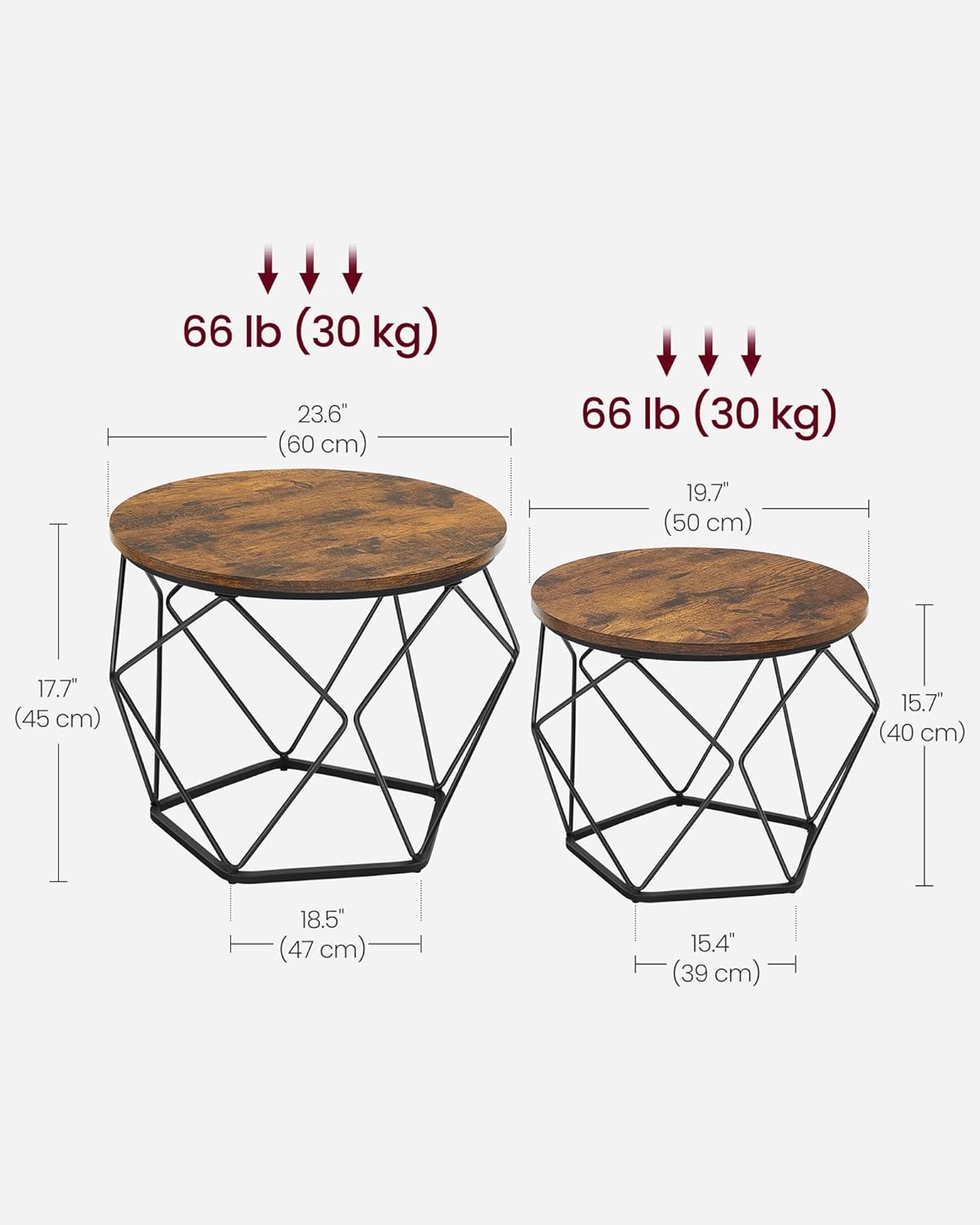 Set od 2 stolića za kavu, metal i iverica, rustikalno smeđa i crna boja | VASAGLE-VASAGLE-Vita Home