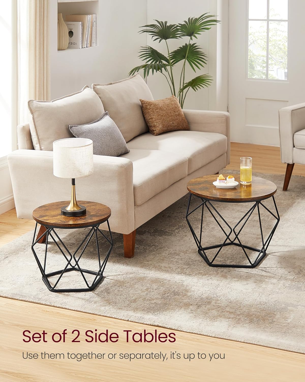 Set od 2 stolića za kavu, metal i iverica, rustikalno smeđa i crna boja | VASAGLE-VASAGLE-Vita Home